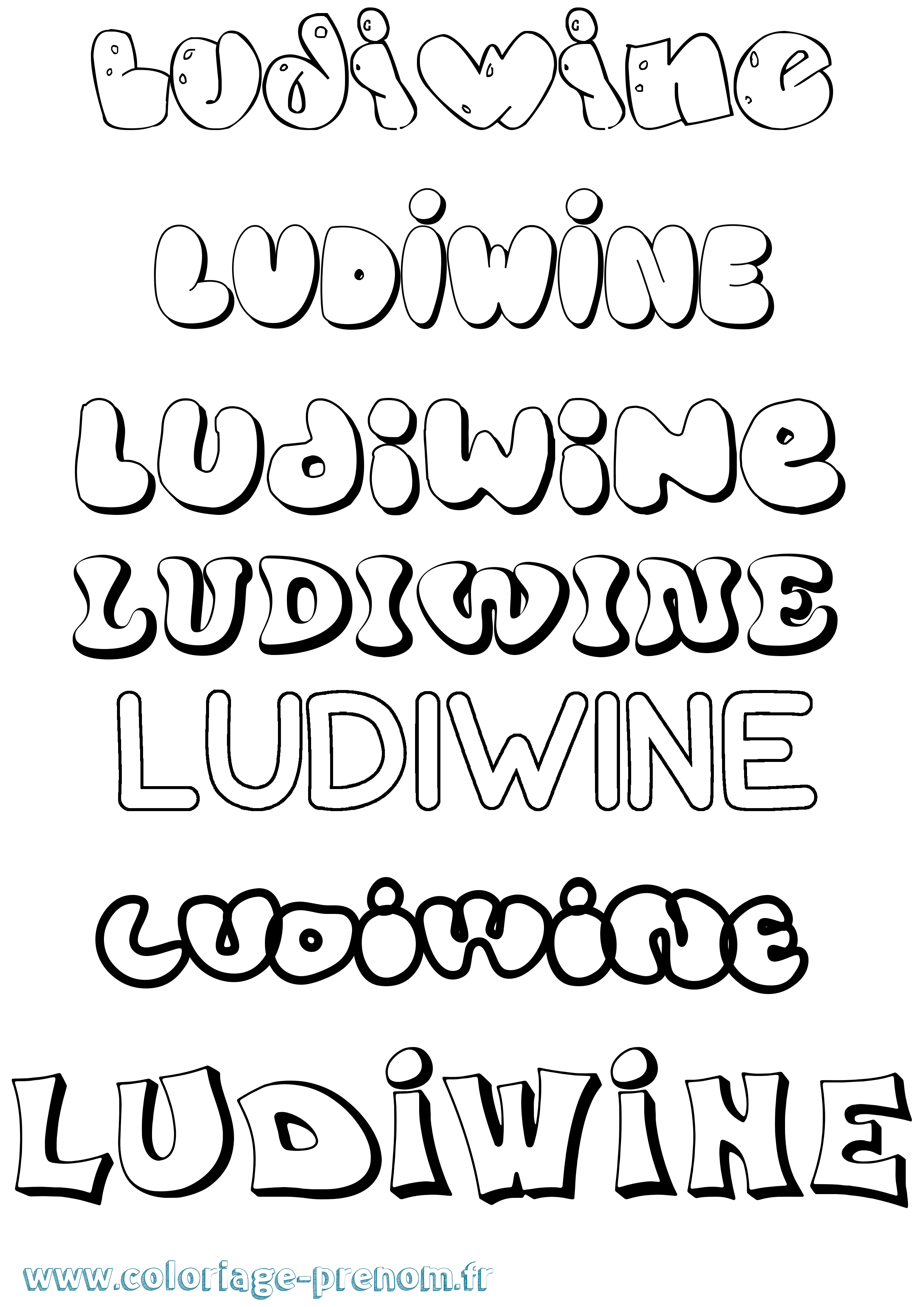 Coloriage prénom Ludiwine Bubble