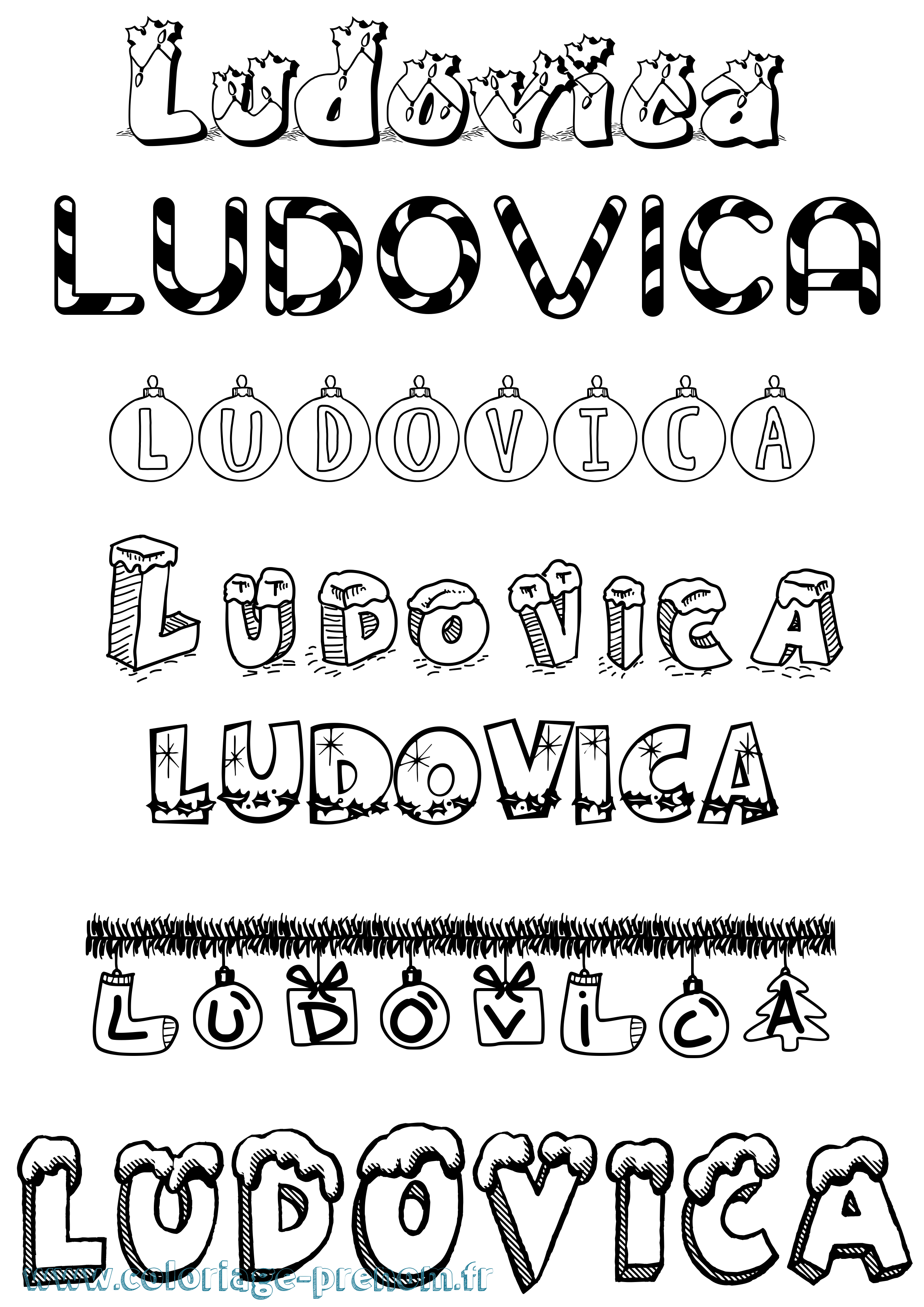 Coloriage prénom Ludovica Noël