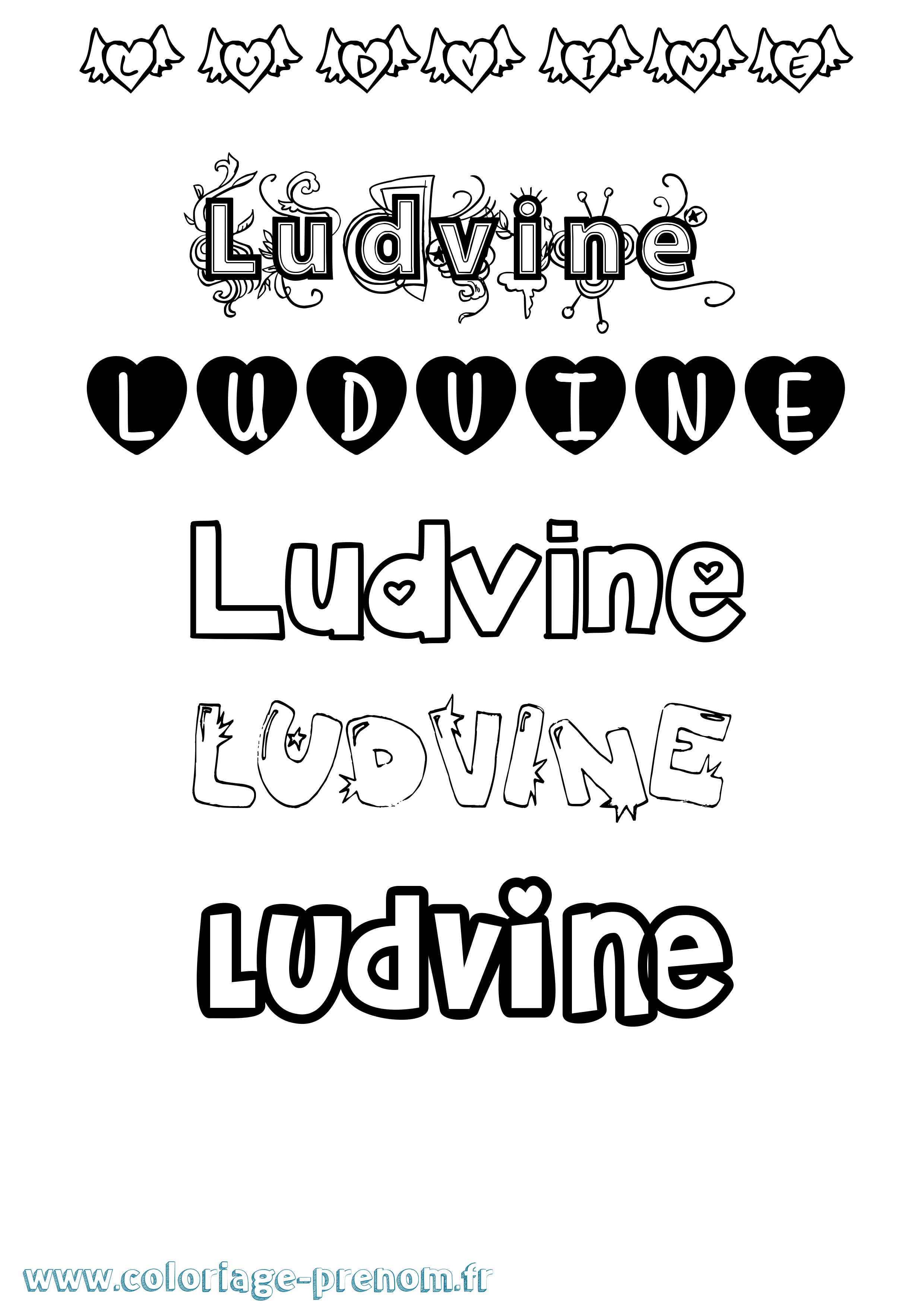 Coloriage prénom Ludvine Girly