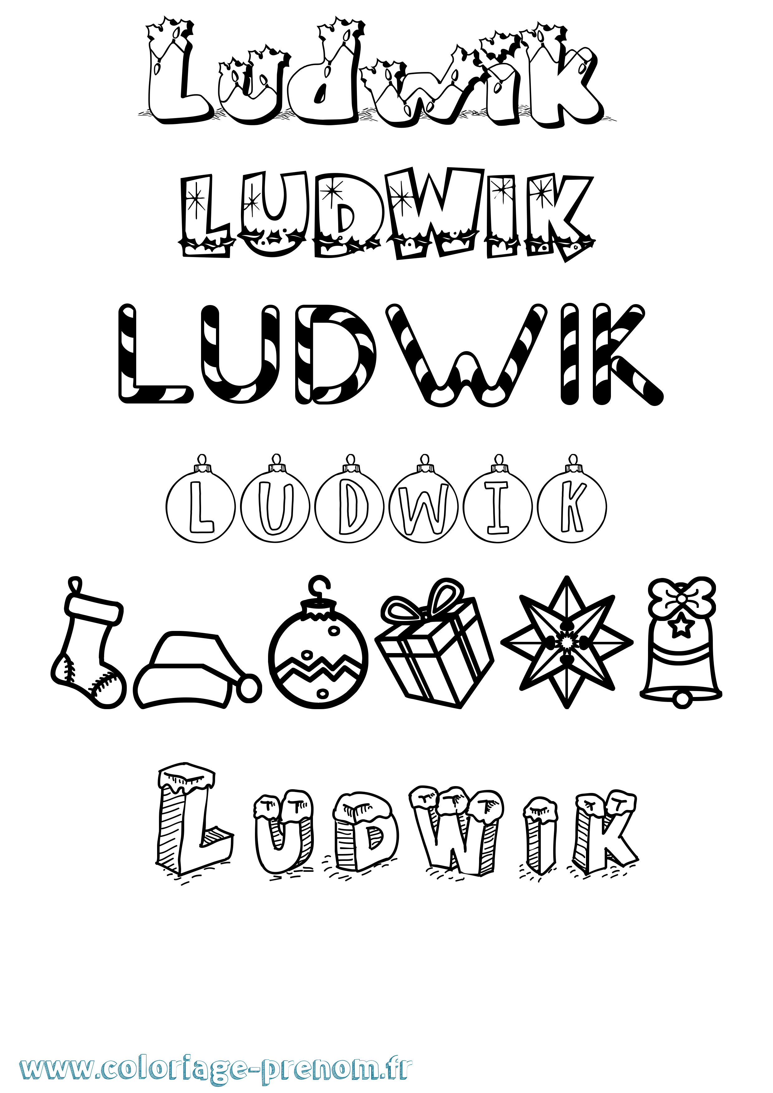 Coloriage Ludwik Noël Coloriage prénom Ludwik Noël
