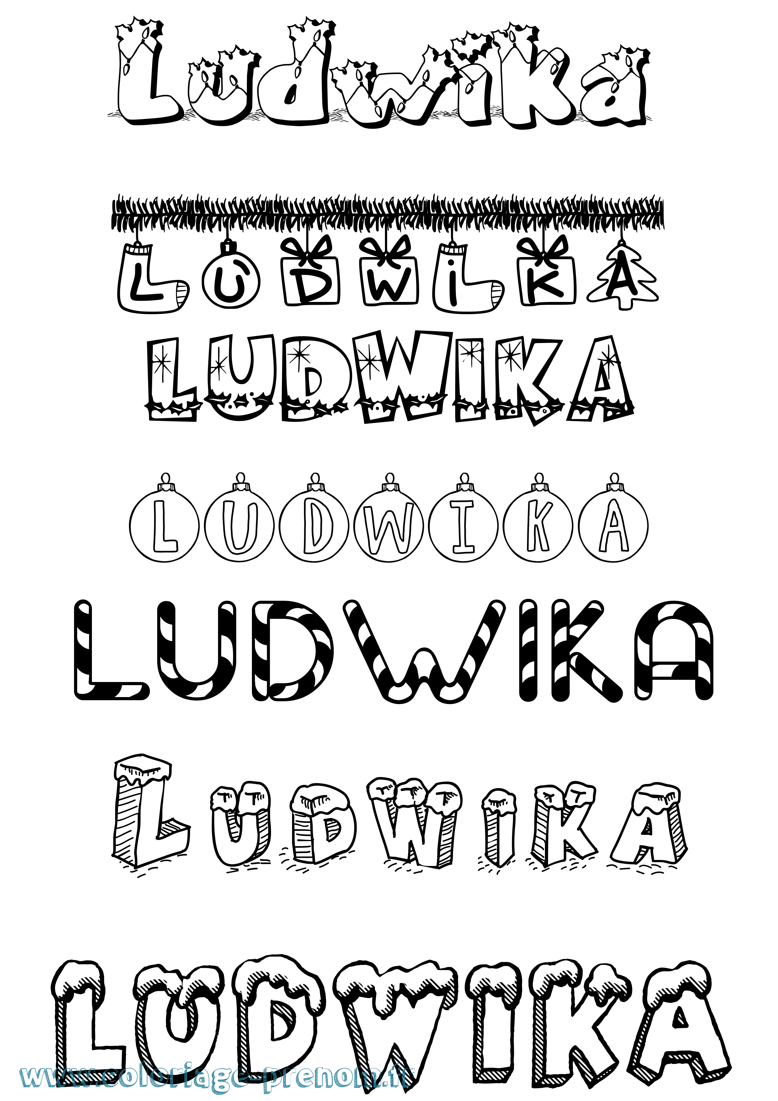 Coloriage Ludwika Noël Coloriage prénom Ludwika Noël