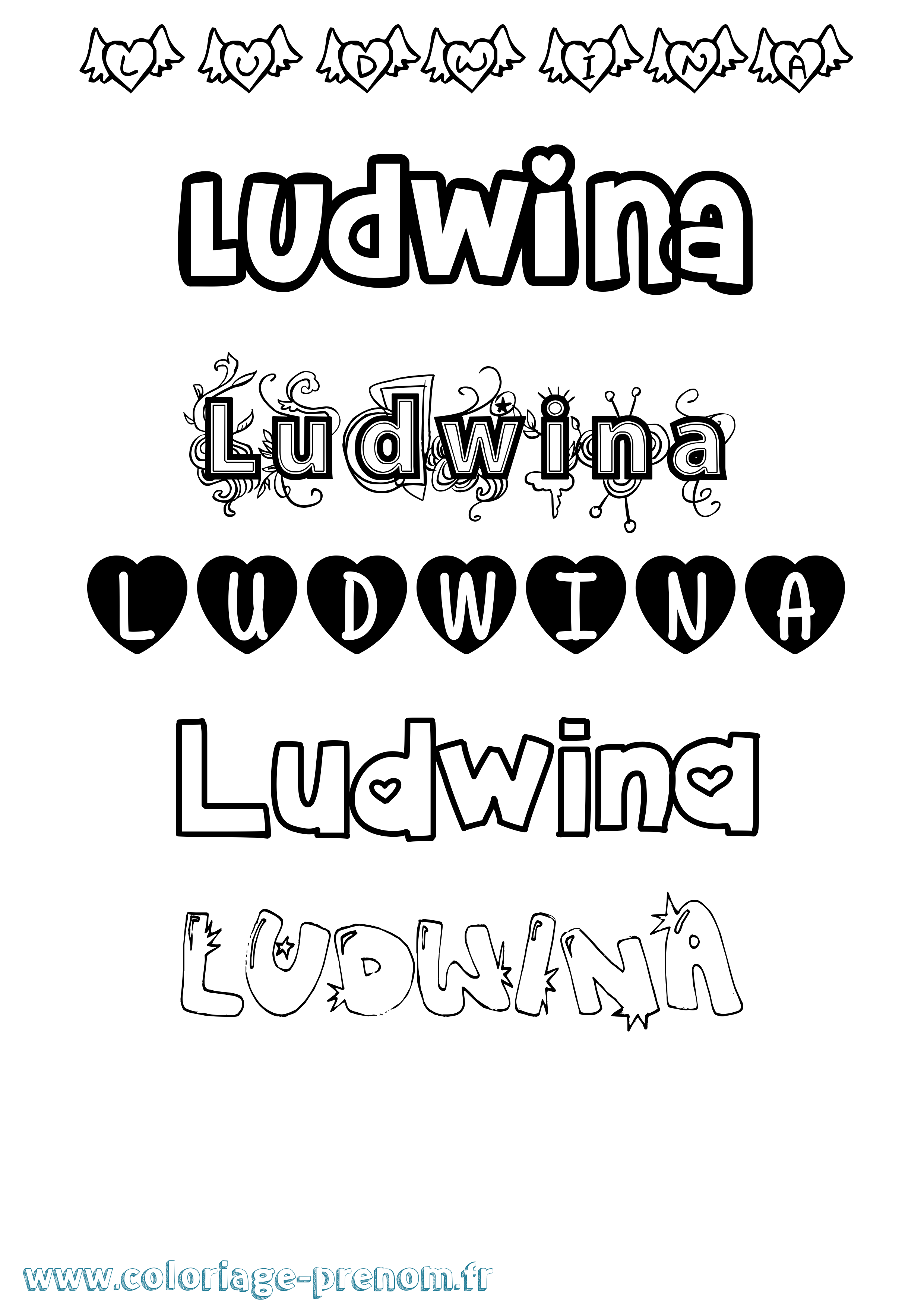 Coloriage prénom Ludwina Girly