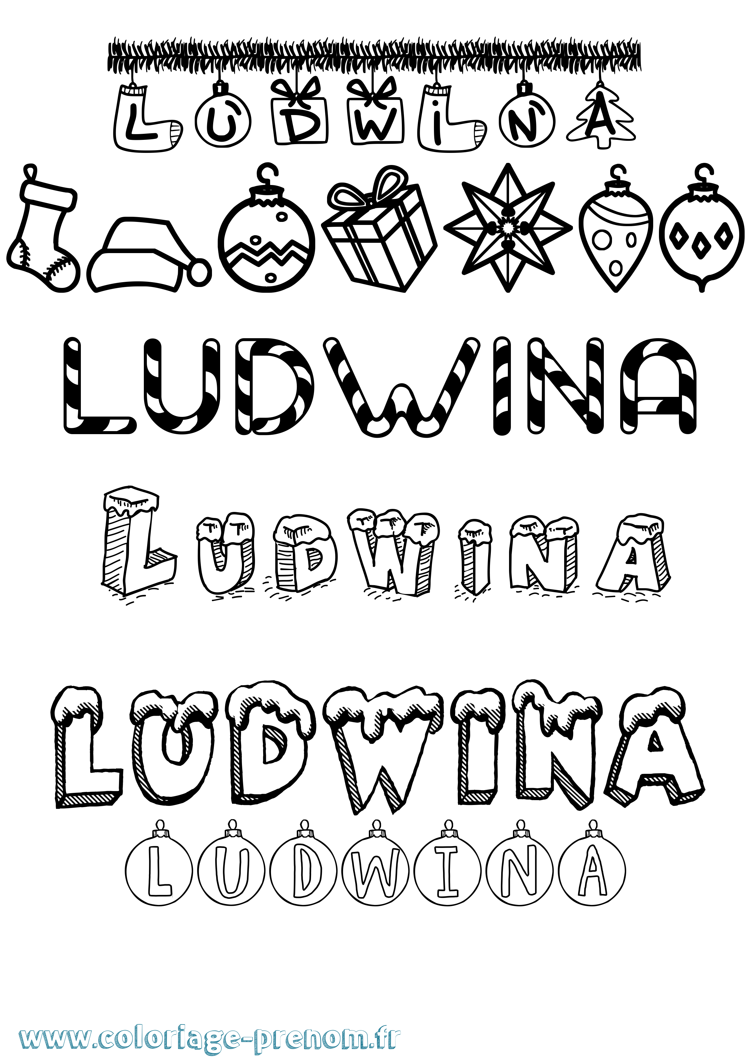 Coloriage Ludwina Noël Coloriage prénom Ludwina Noël