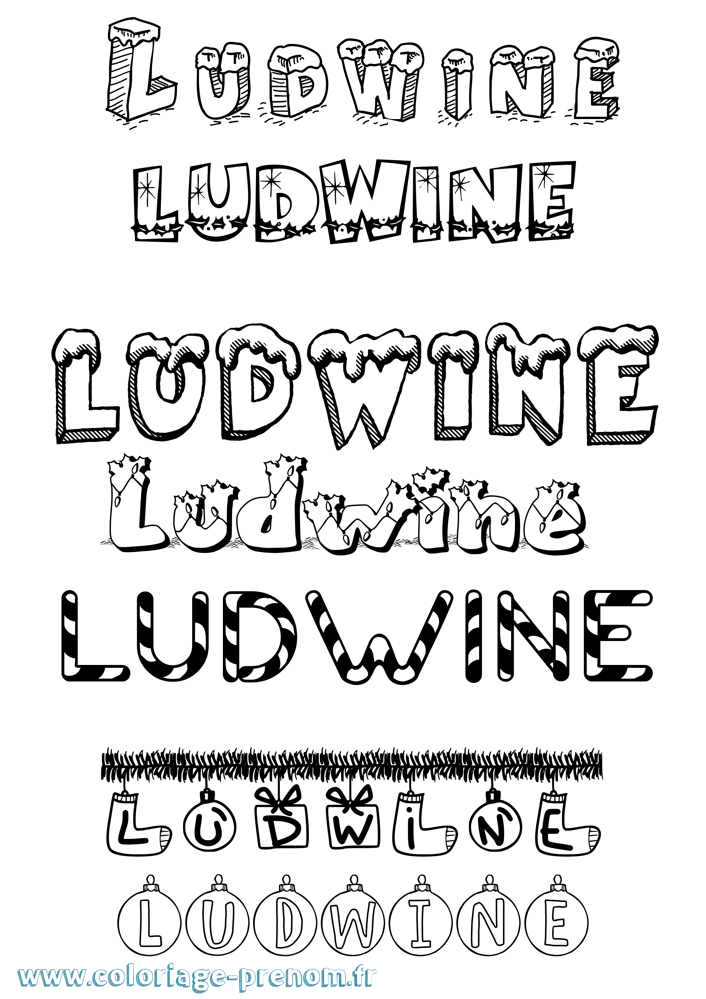 Coloriage Ludwine Noël Coloriage prénom Ludwine Noël