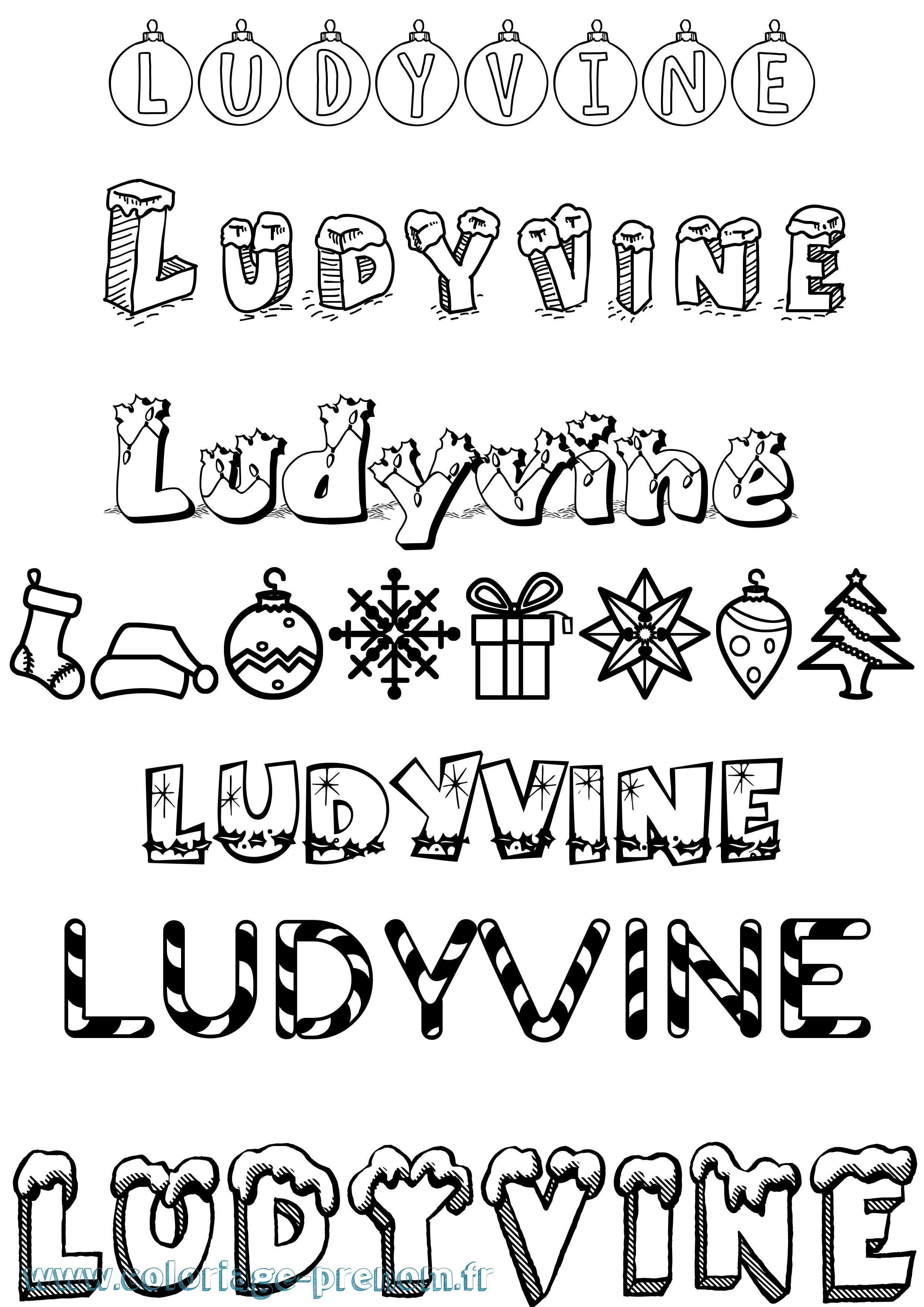 Coloriage Ludyvine Noël Coloriage prénom Ludyvine Noël
