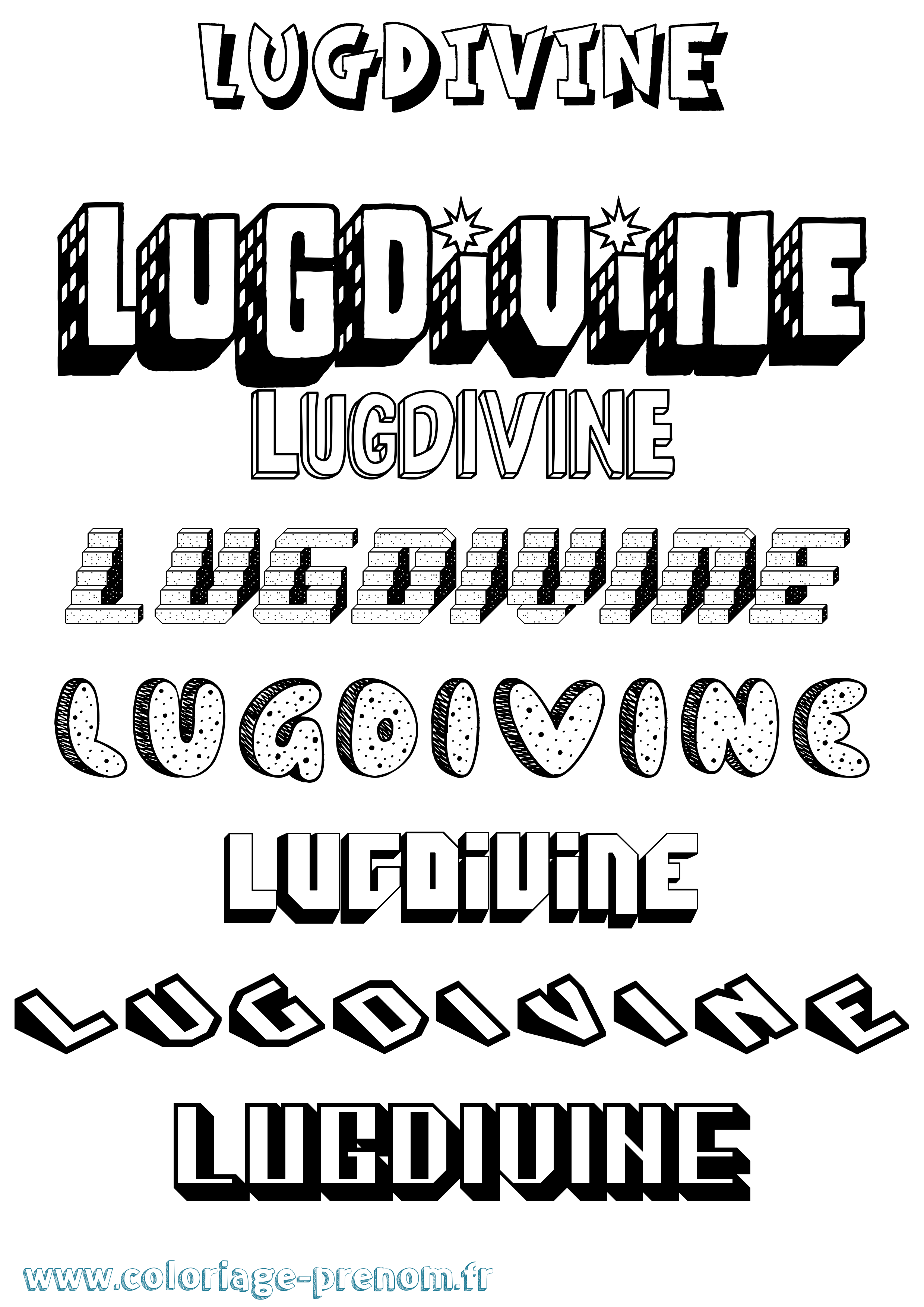 Coloriage Lugdivine Effet 3D Coloriage prénom Lugdivine Effet 3D