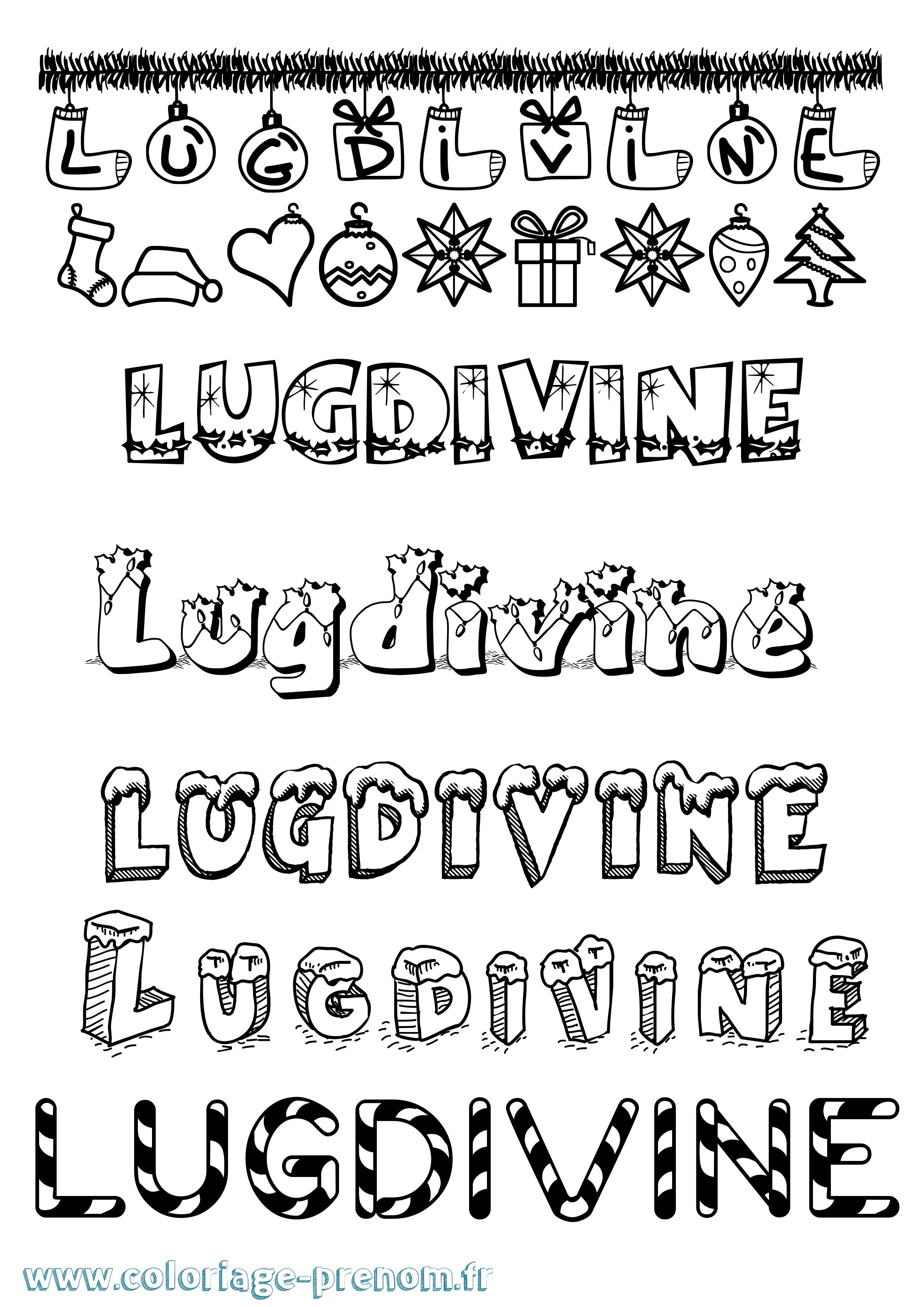 Coloriage Lugdivine Noël Coloriage prénom Lugdivine Noël
