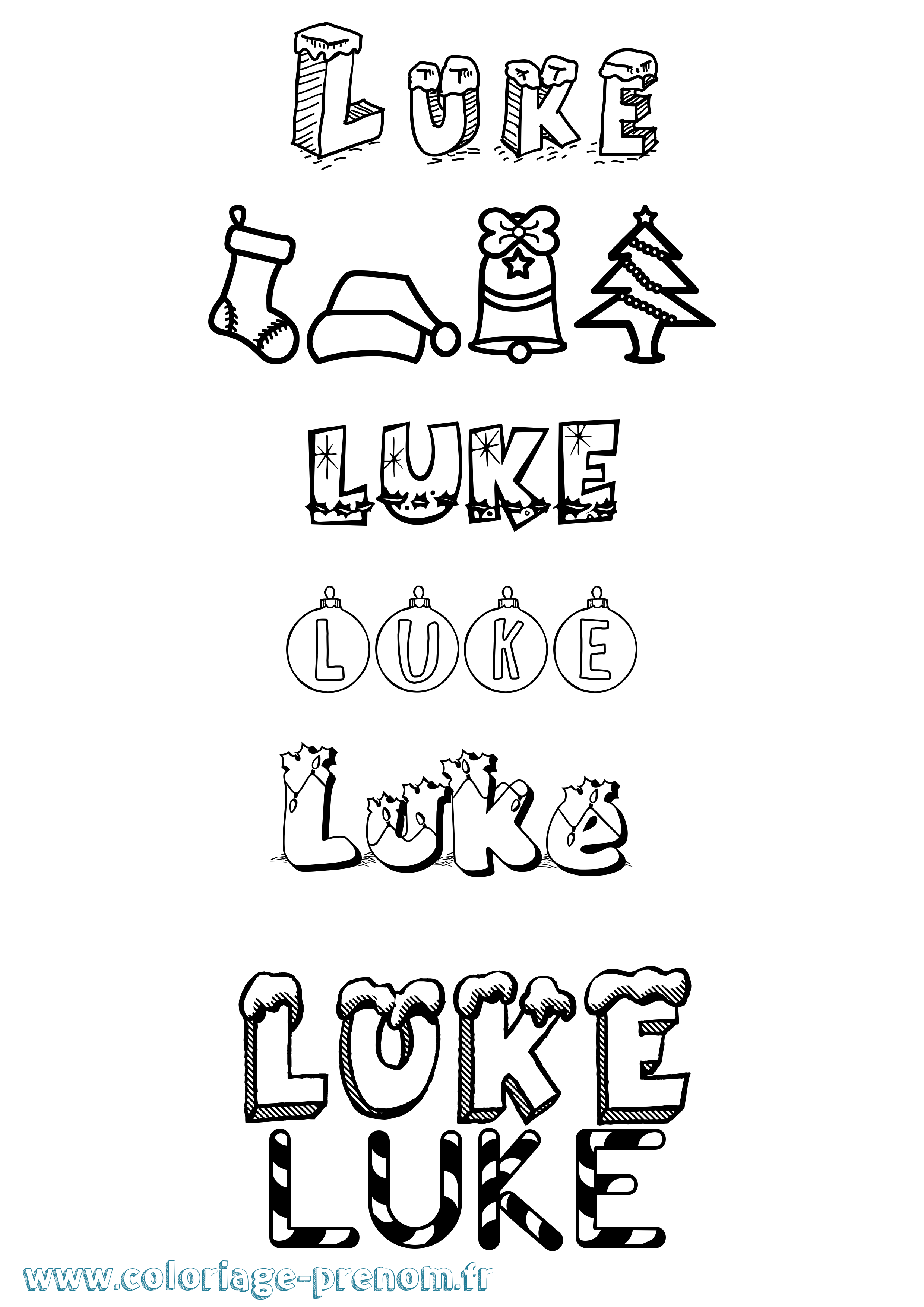 Coloriage prénom Luke Noël