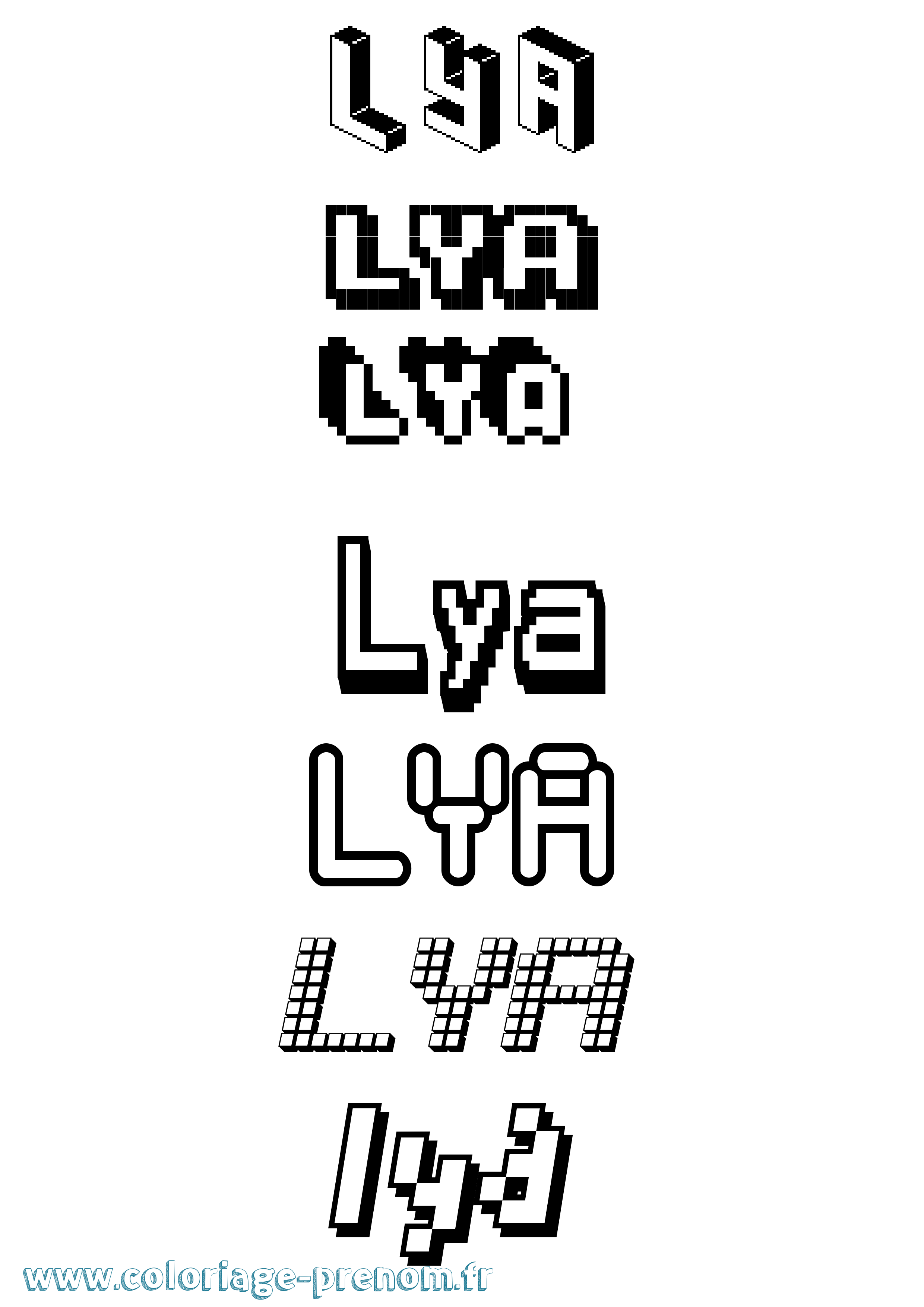 Coloriage prénom Lya Pixel