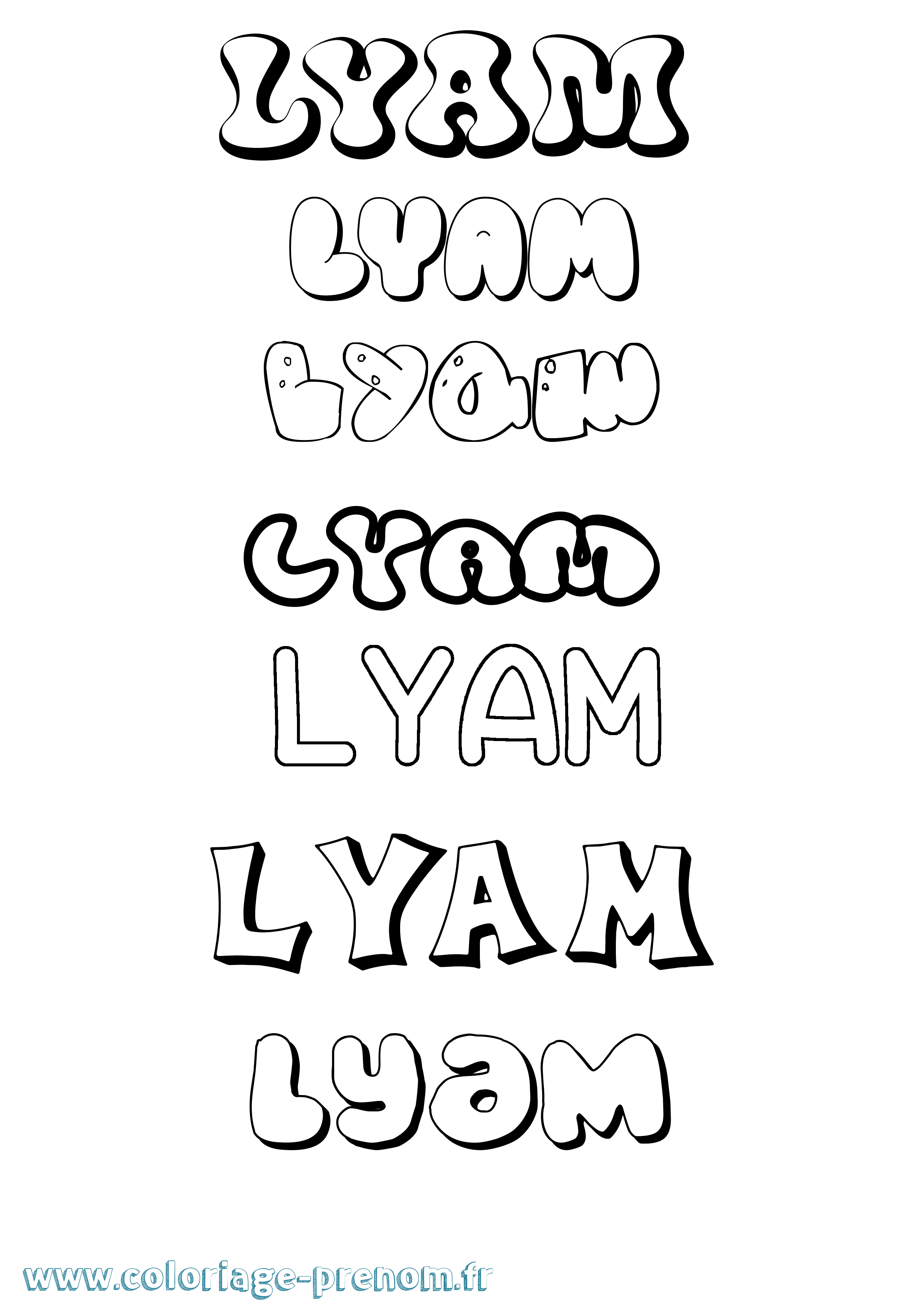 Coloriage prénom Lyam Bubble