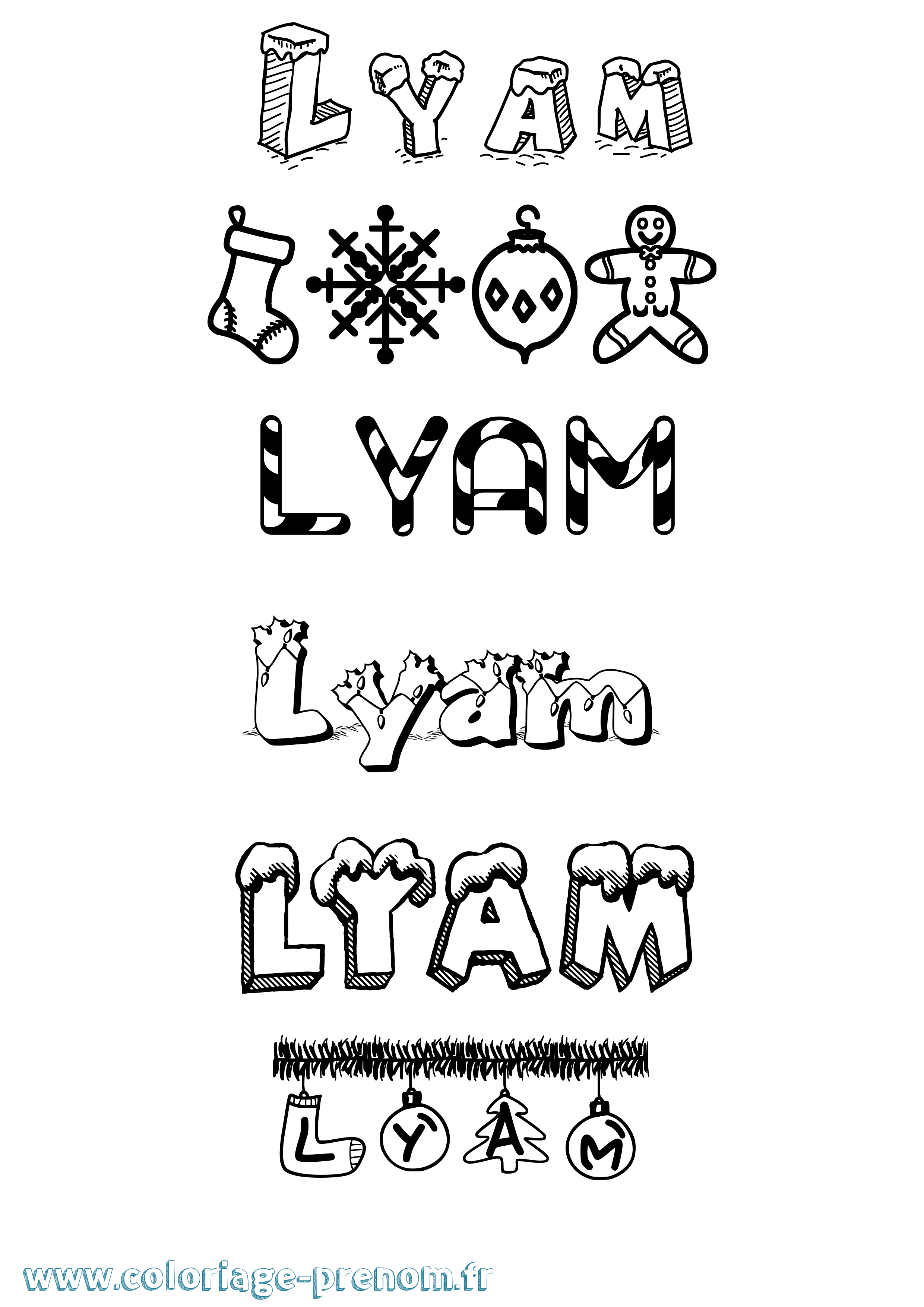 Coloriage prénom Lyam Noël