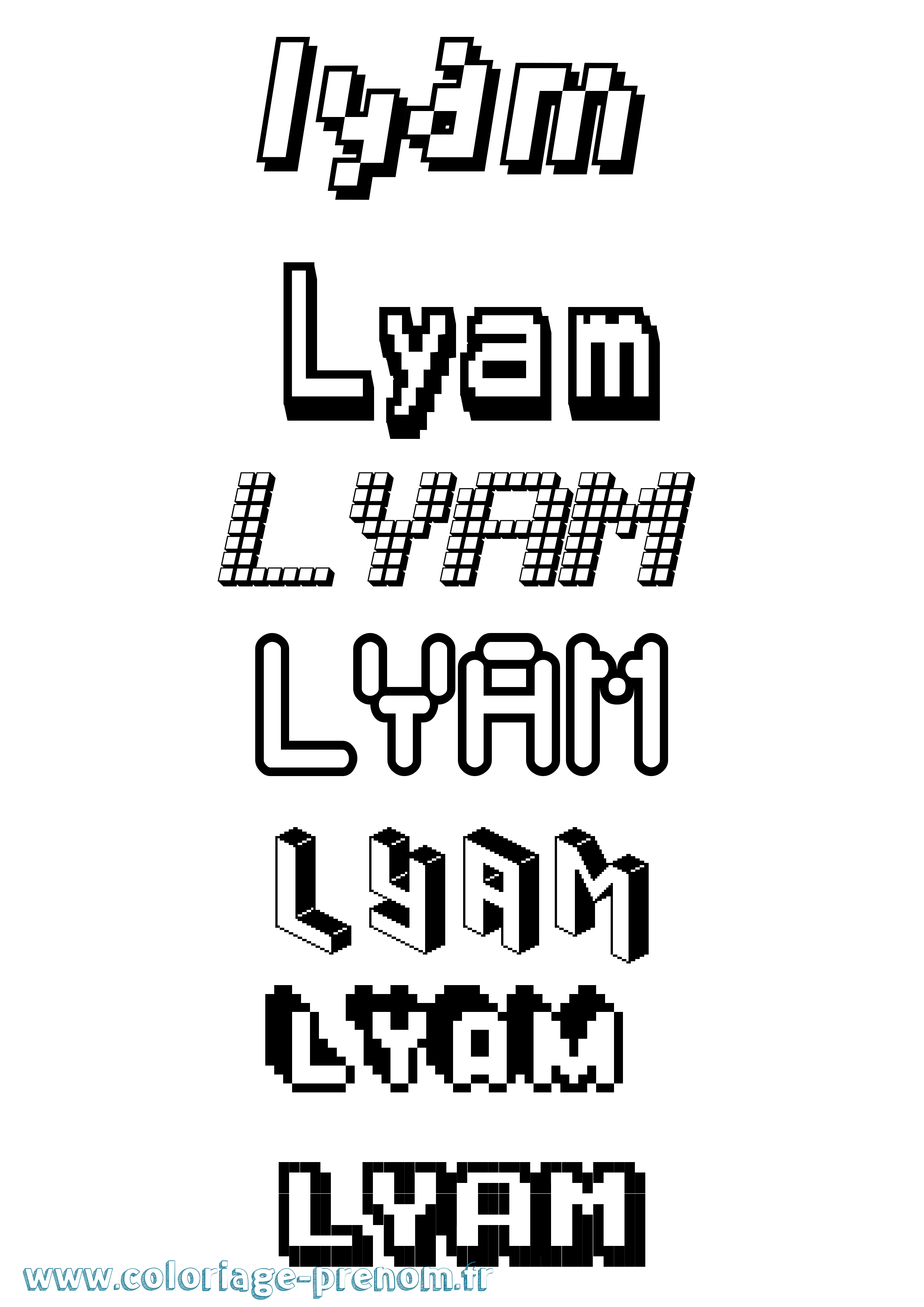Coloriage prénom Lyam Pixel