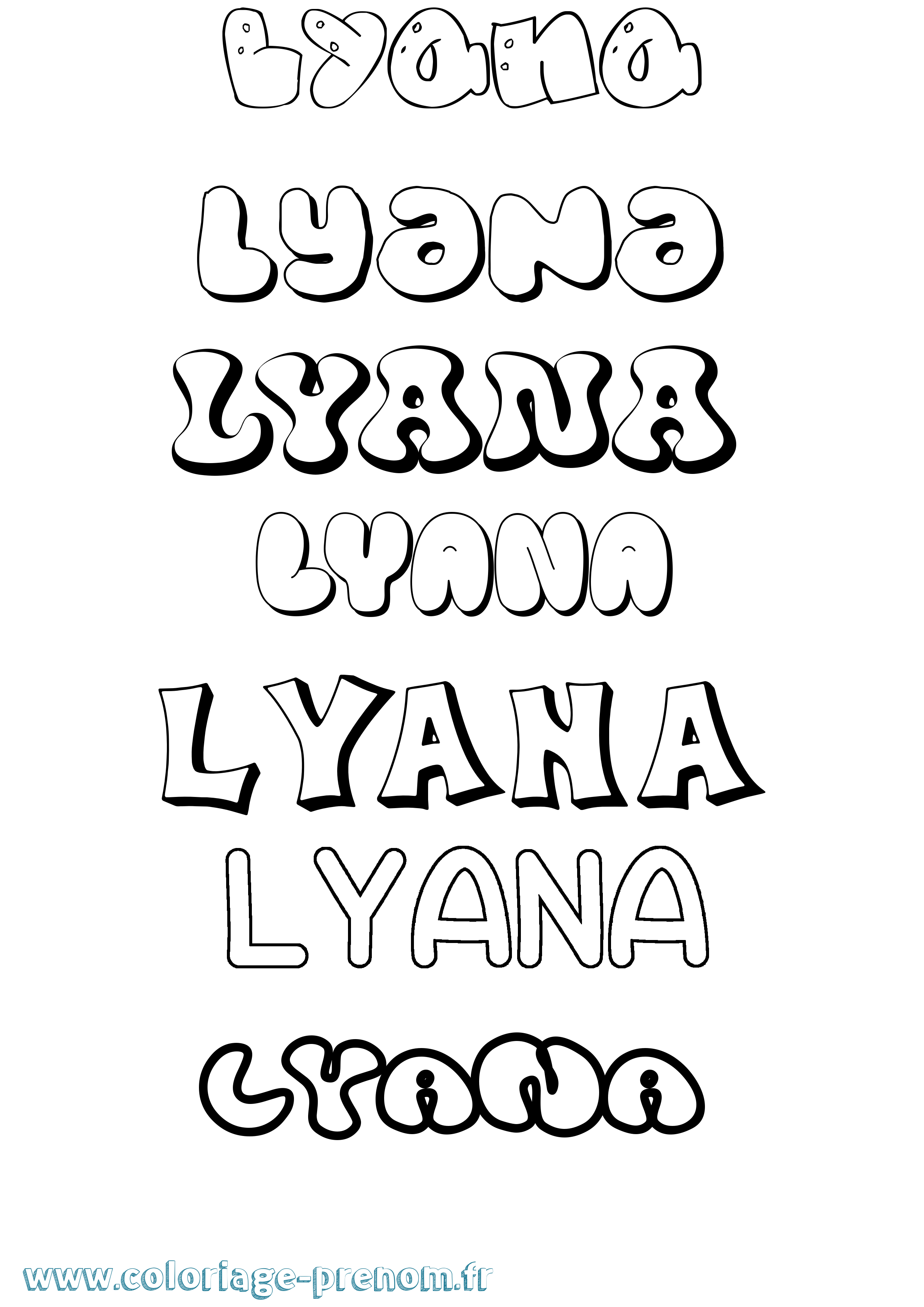 Coloriage Lyana Bubble Coloriage prénom Lyana Bubble