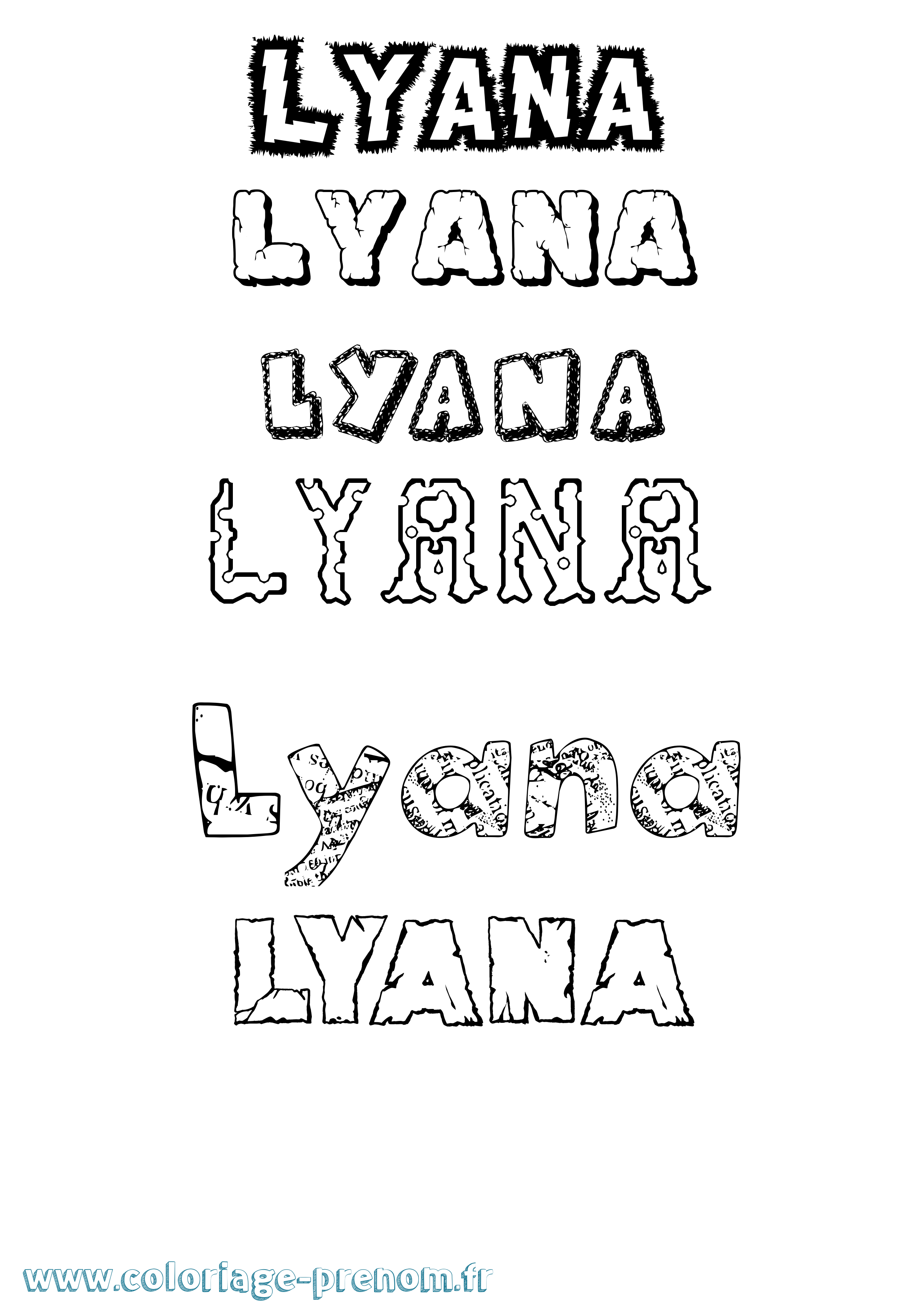 Coloriage Lyana Destructuré Coloriage prénom Lyana Destructuré
