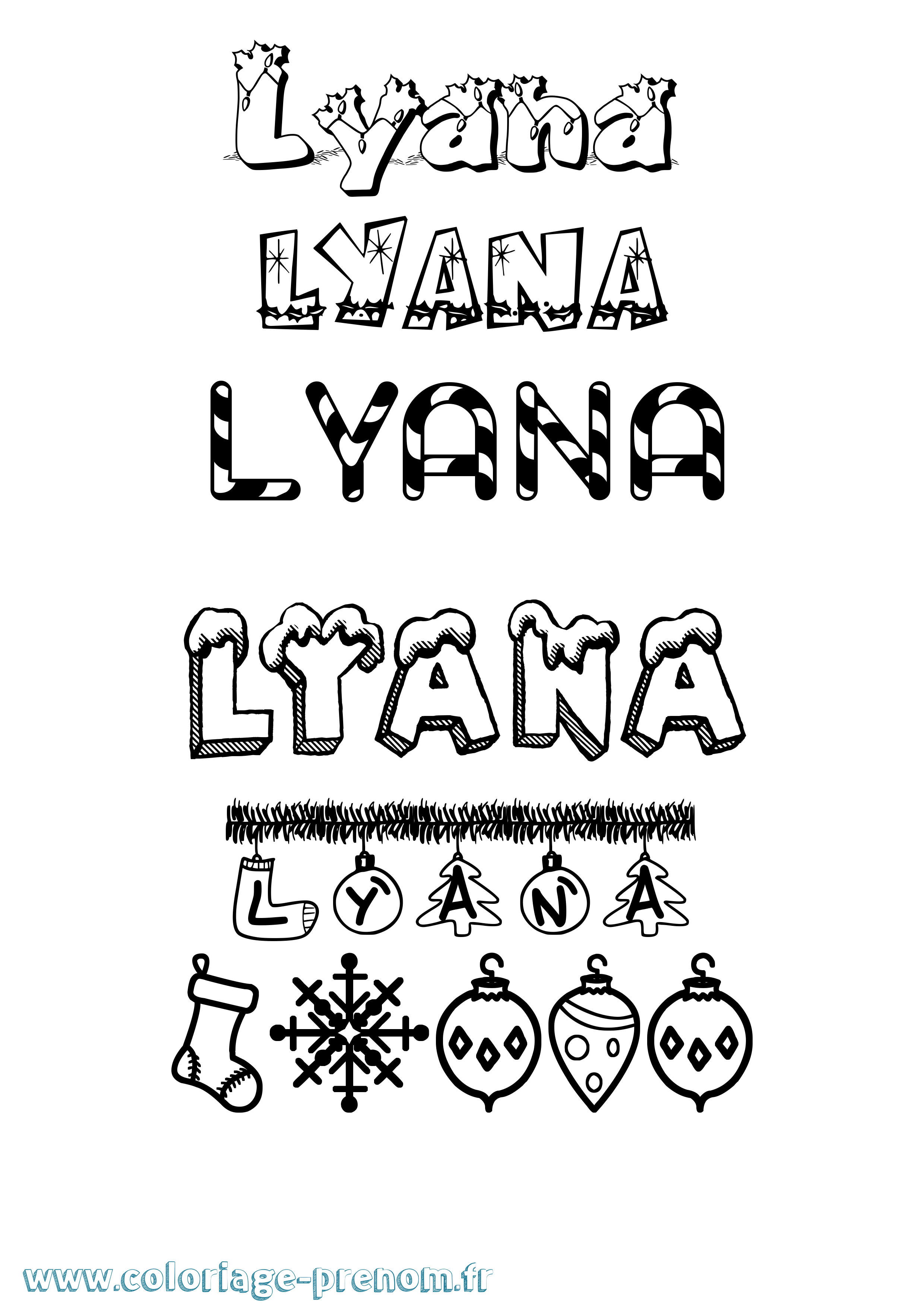 Coloriage Lyana Noël Coloriage prénom Lyana Noël
