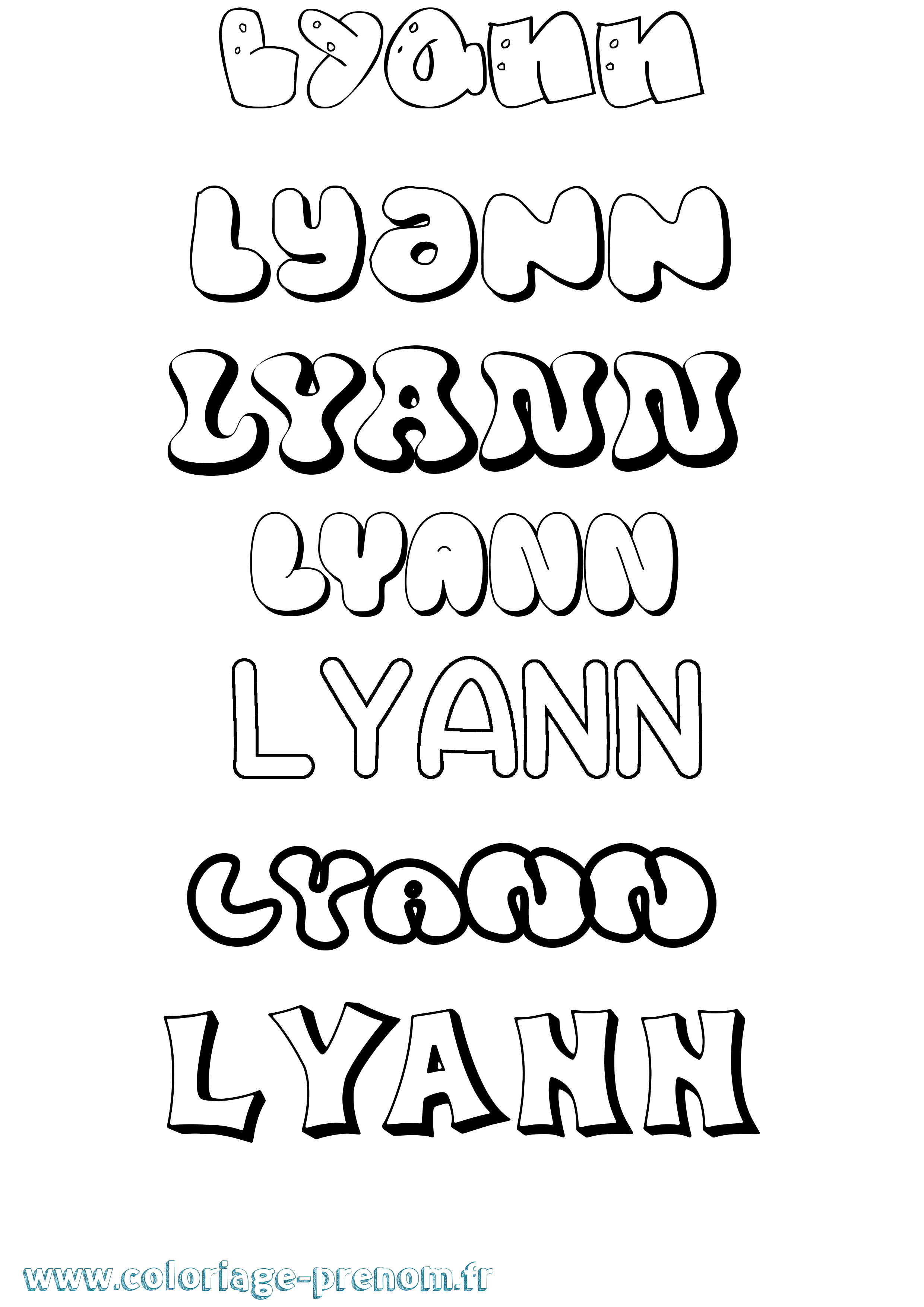 Coloriage prénom Lyann Bubble