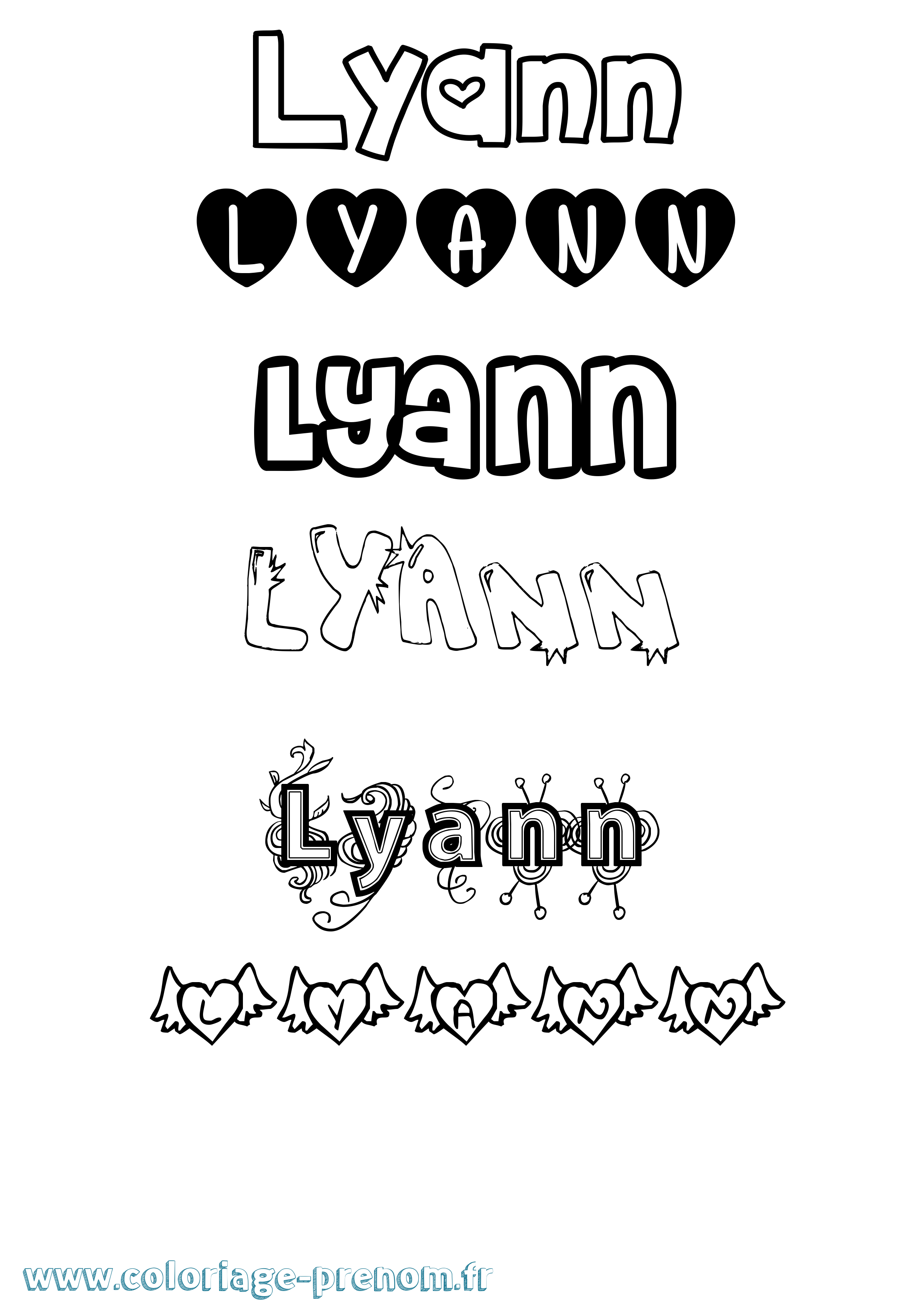 Coloriage prénom Lyann Girly