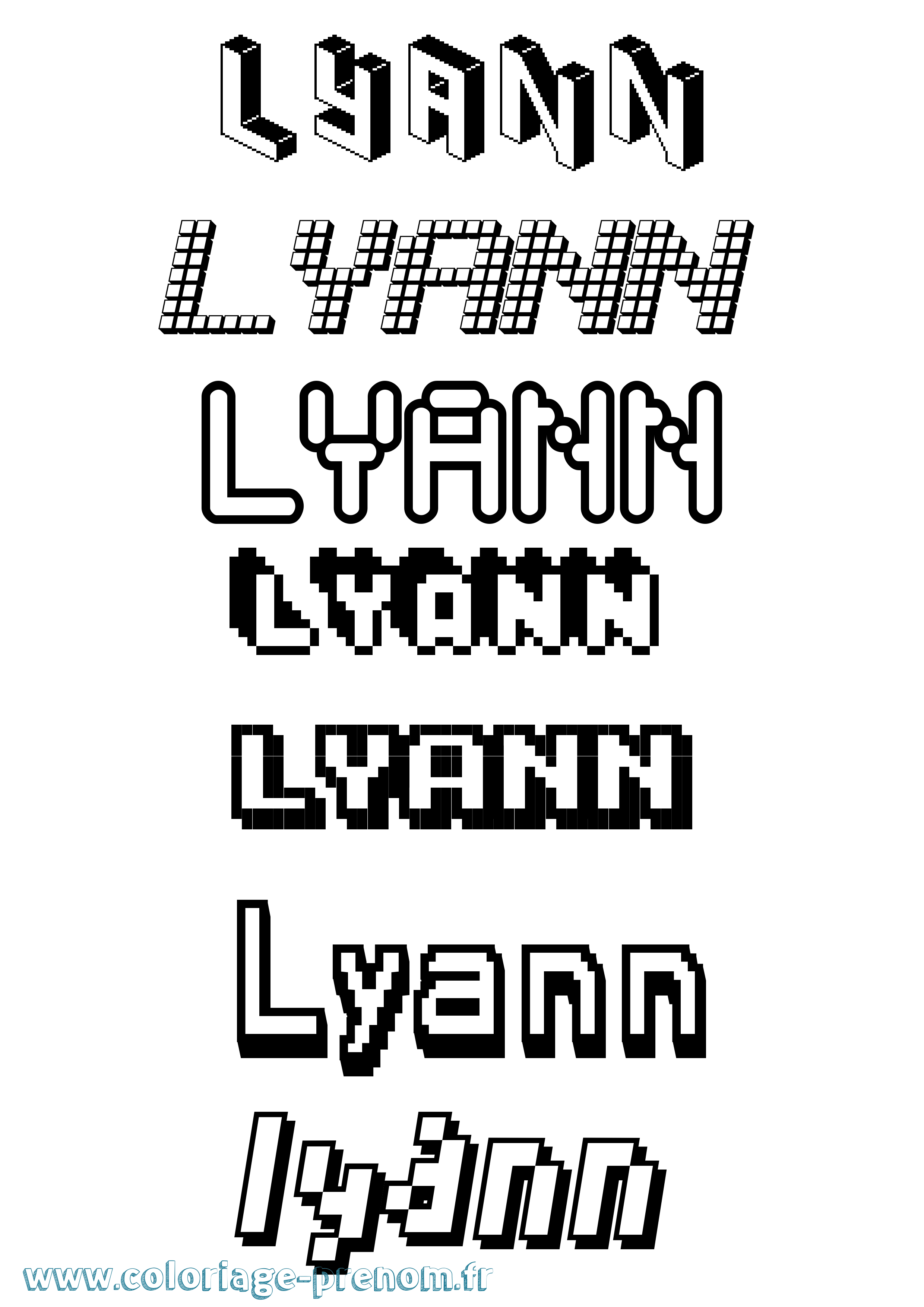 Coloriage prénom Lyann Pixel