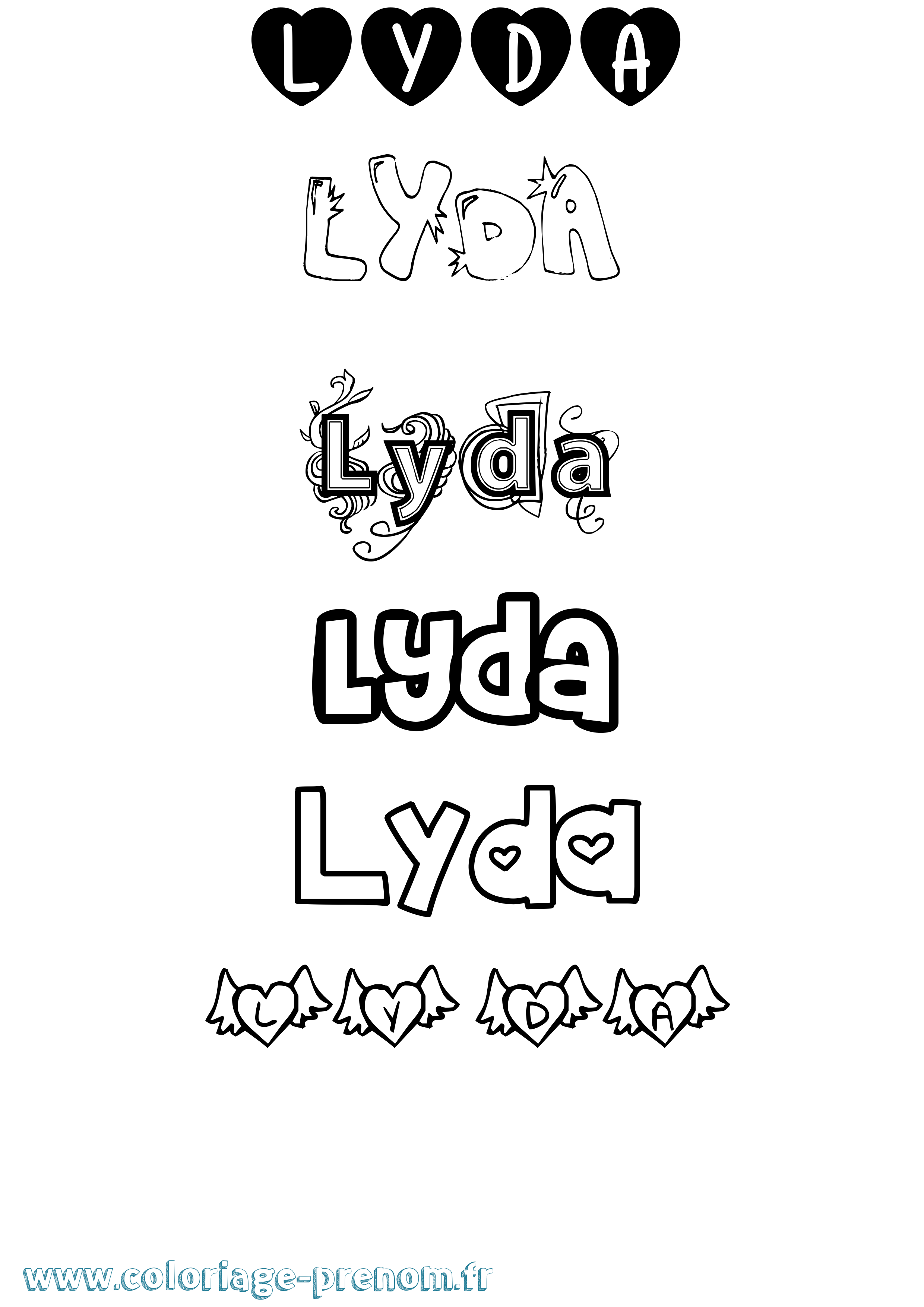 Coloriage prénom Lyda Girly