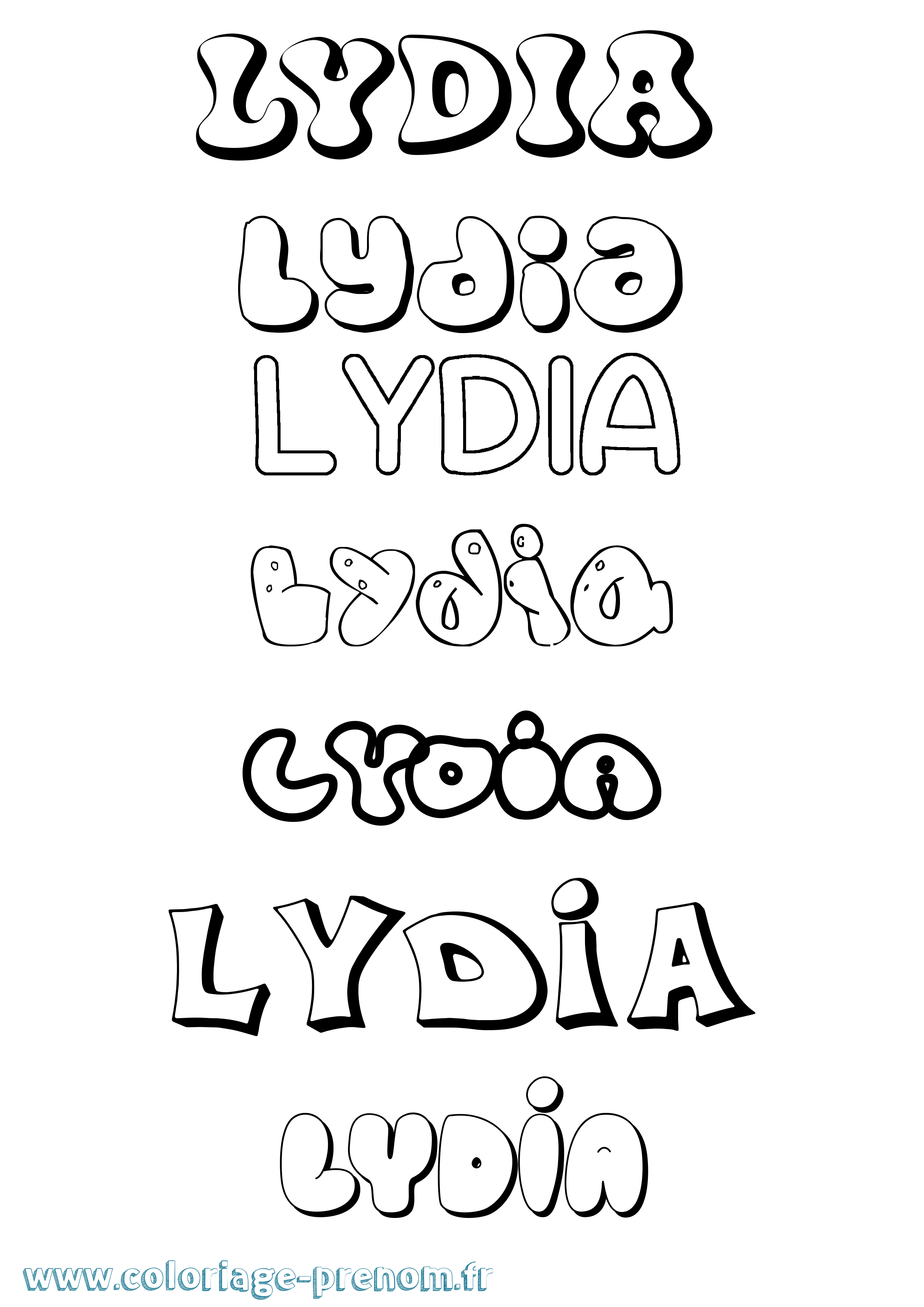 Coloriage prénom Lydia Bubble