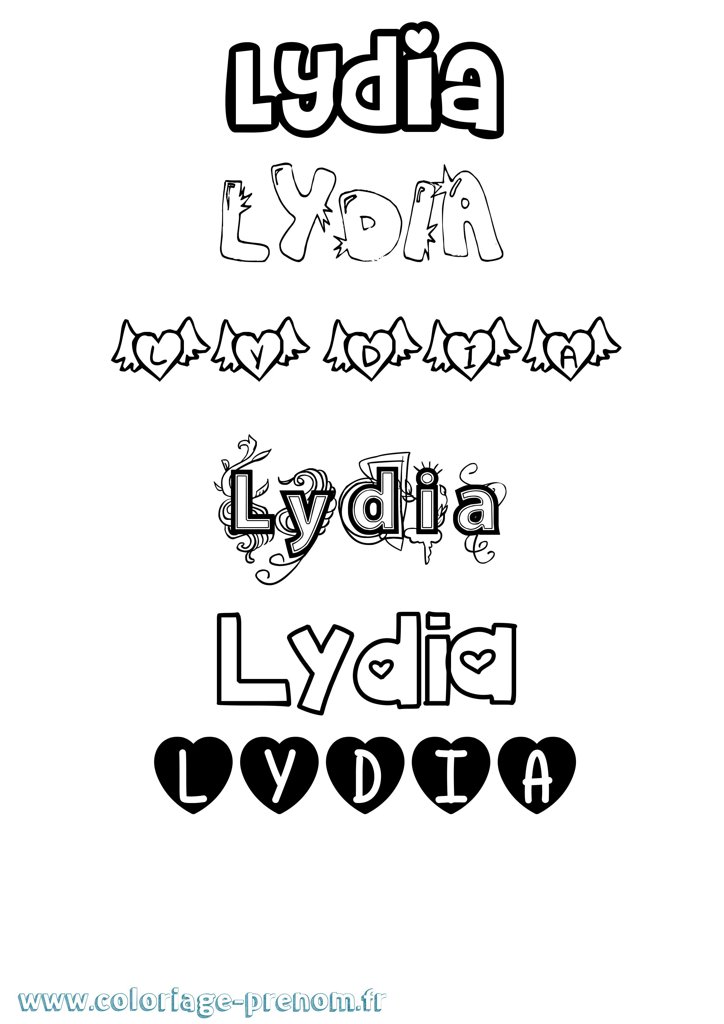 Coloriage prénom Lydia Girly