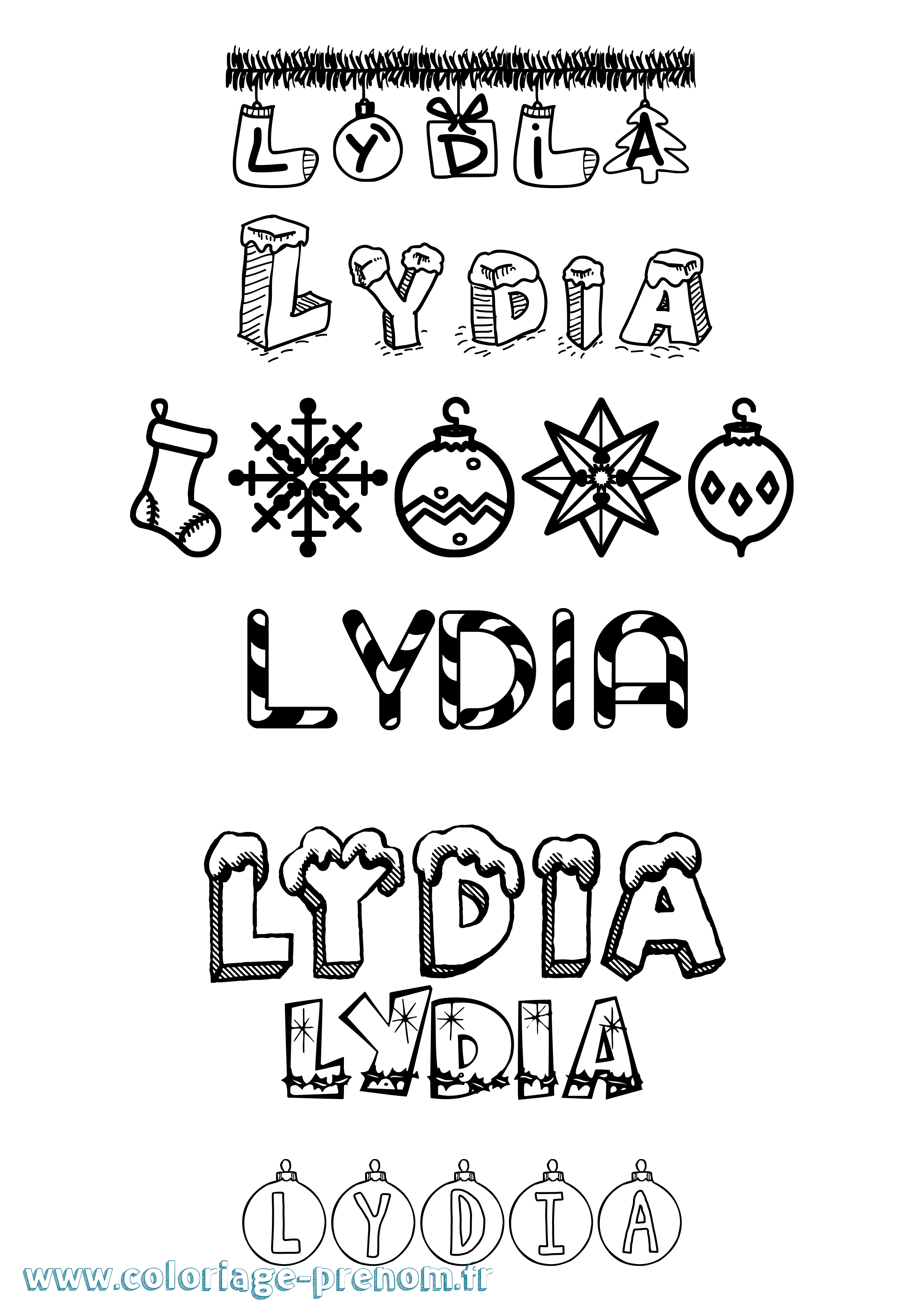 Coloriage prénom Lydia Noël