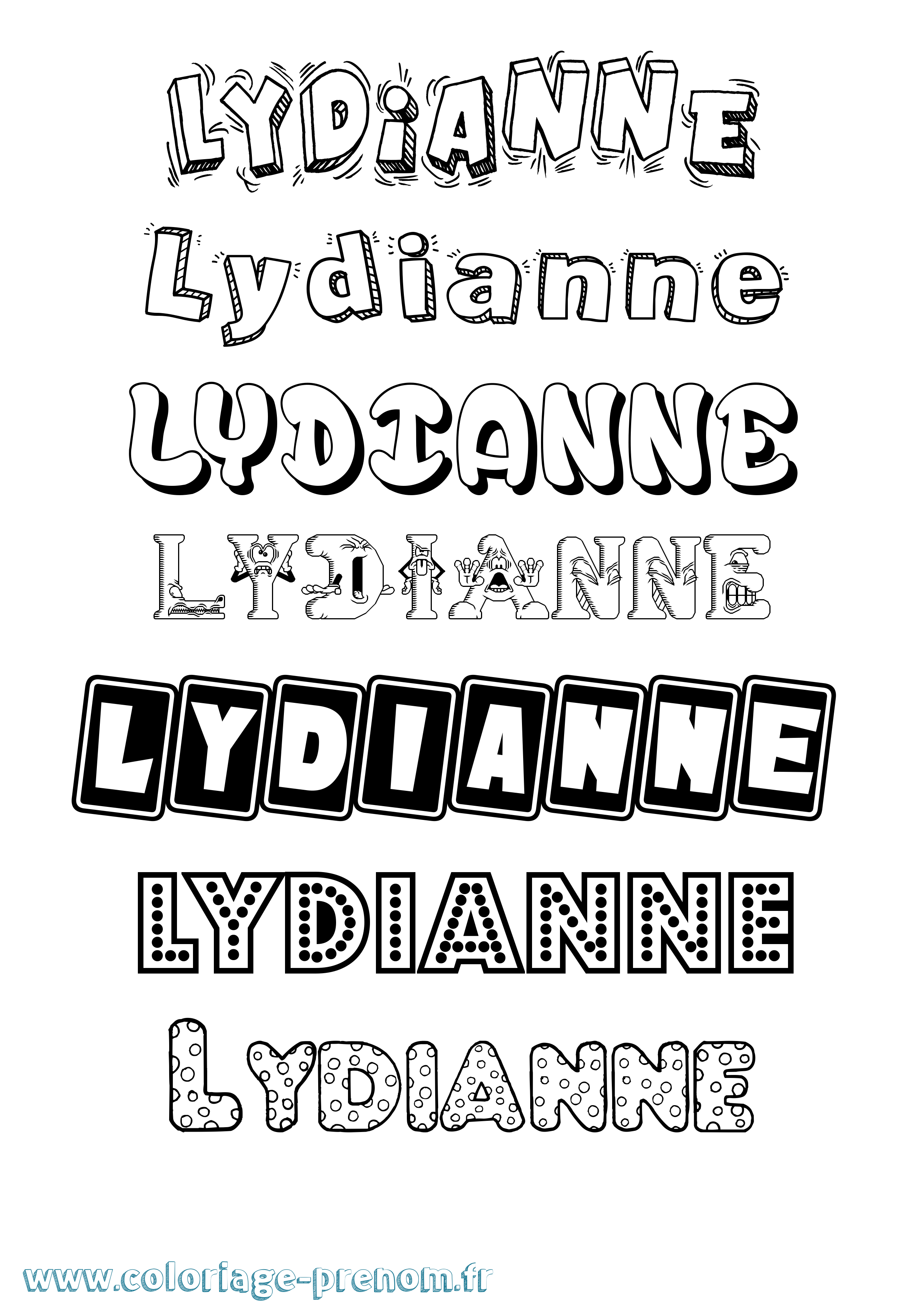 Coloriage prénom Lydianne Fun