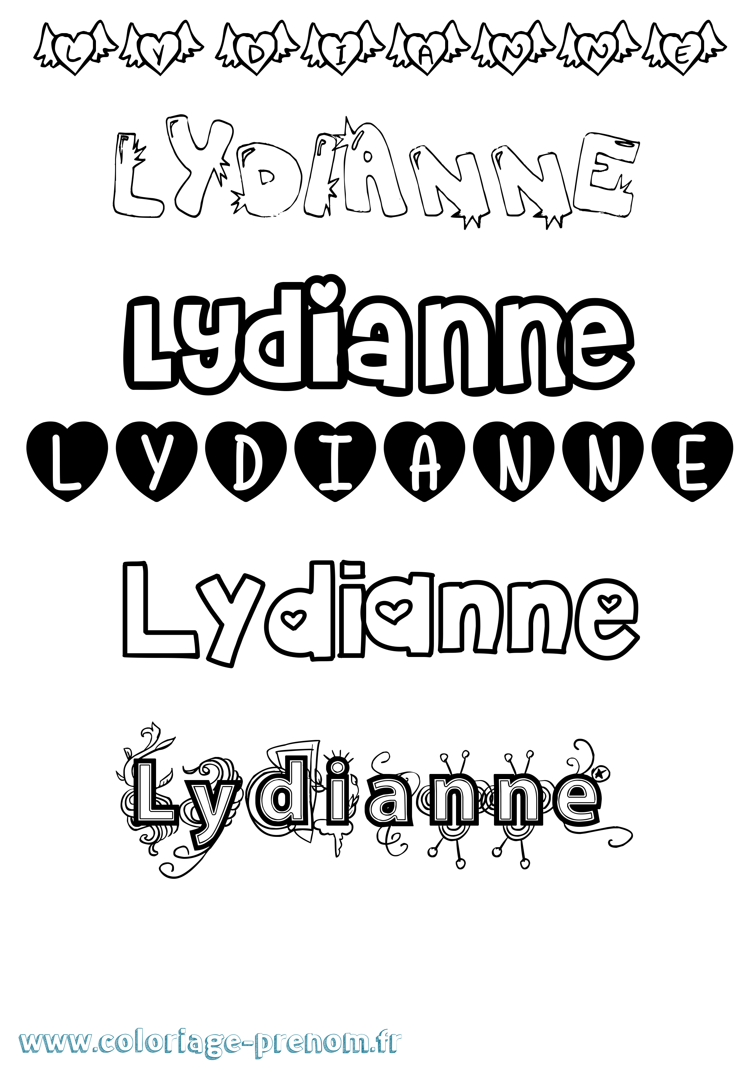 Coloriage prénom Lydianne Girly