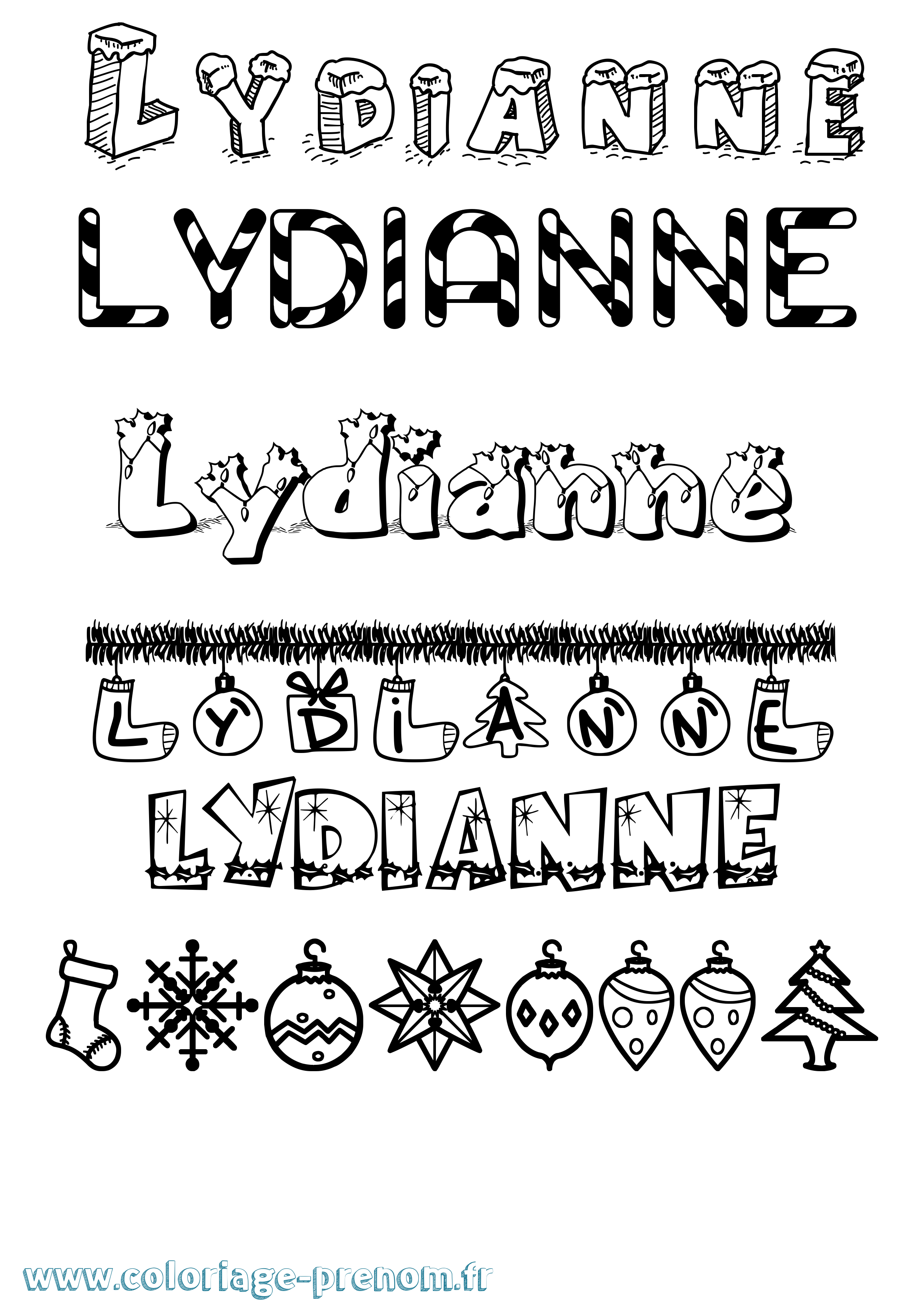 Coloriage prénom Lydianne Noël