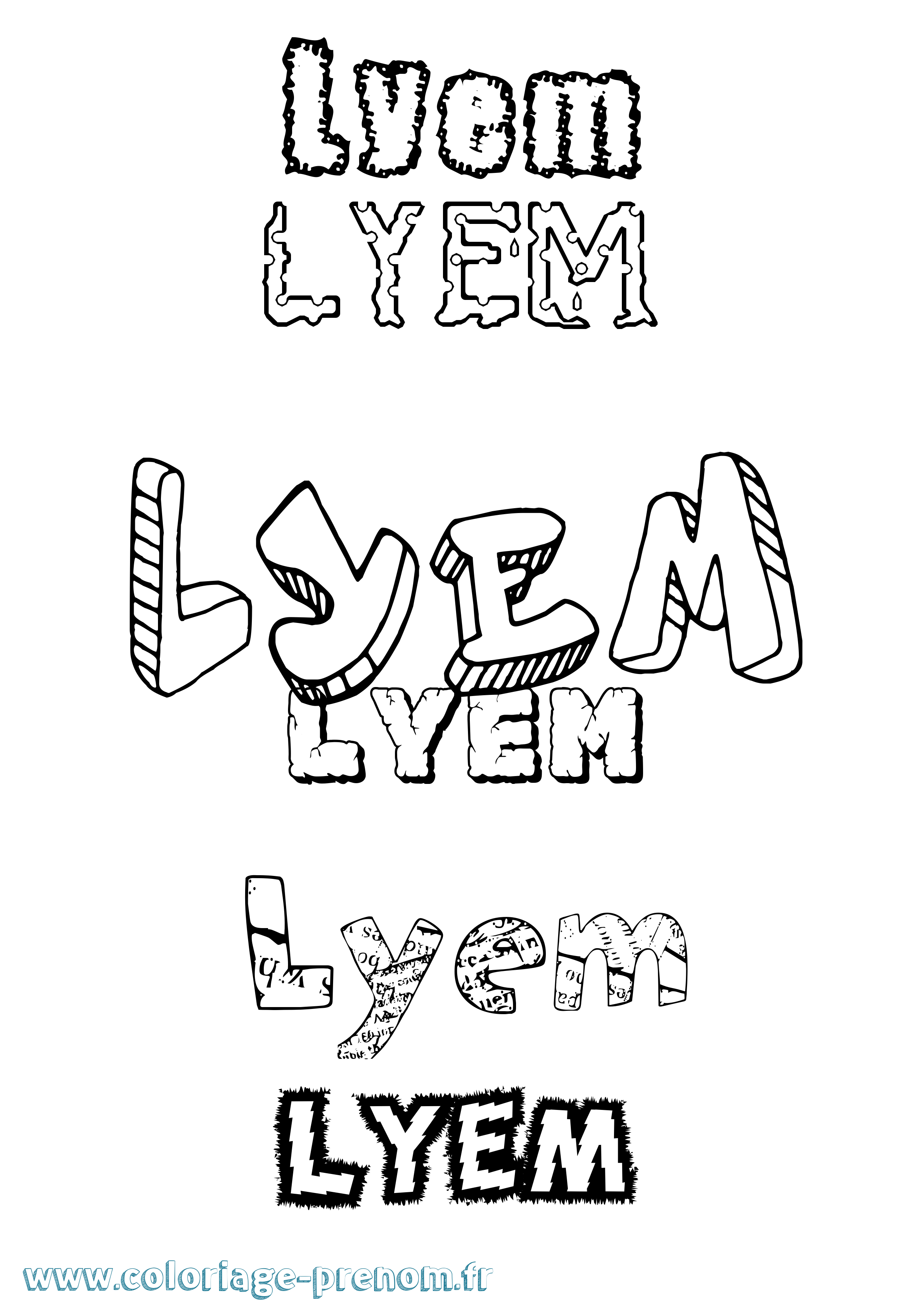 Coloriage prénom Lyem Destructuré