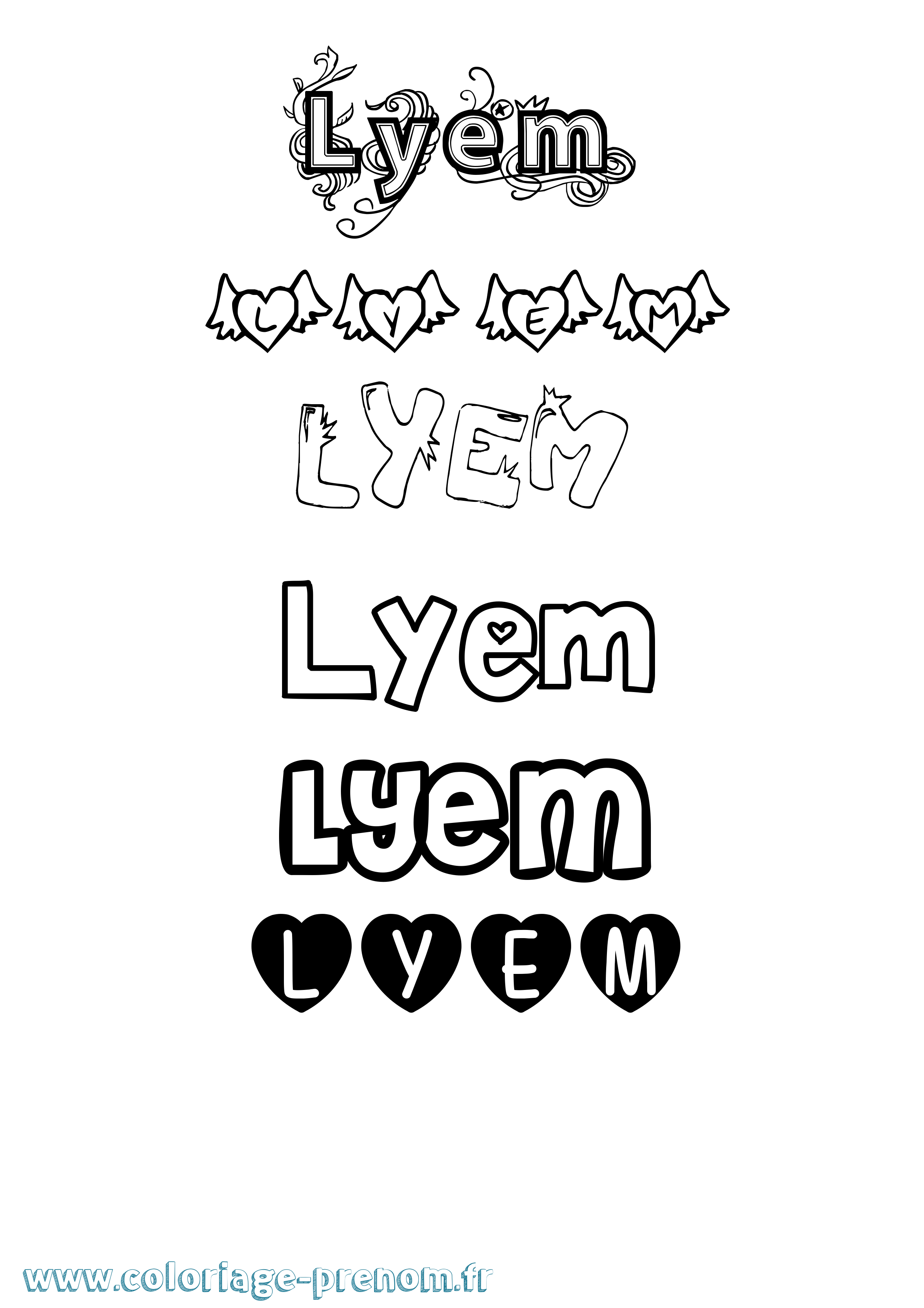 Coloriage prénom Lyem Girly