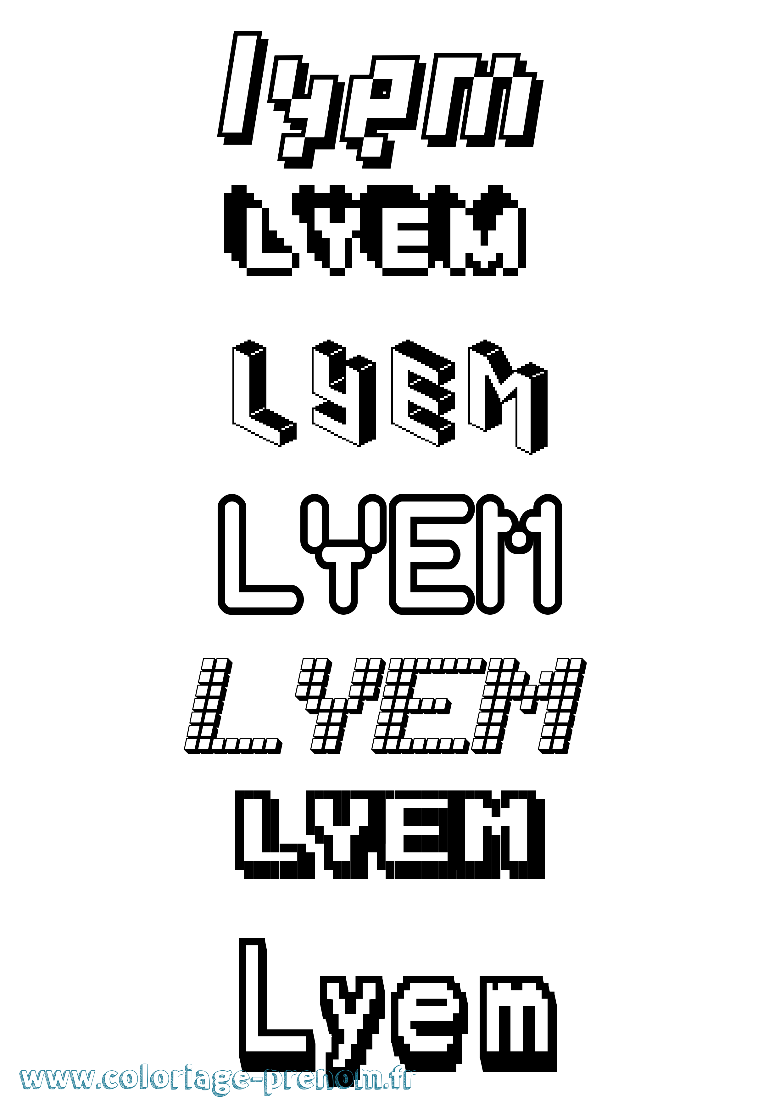 Coloriage prénom Lyem Pixel