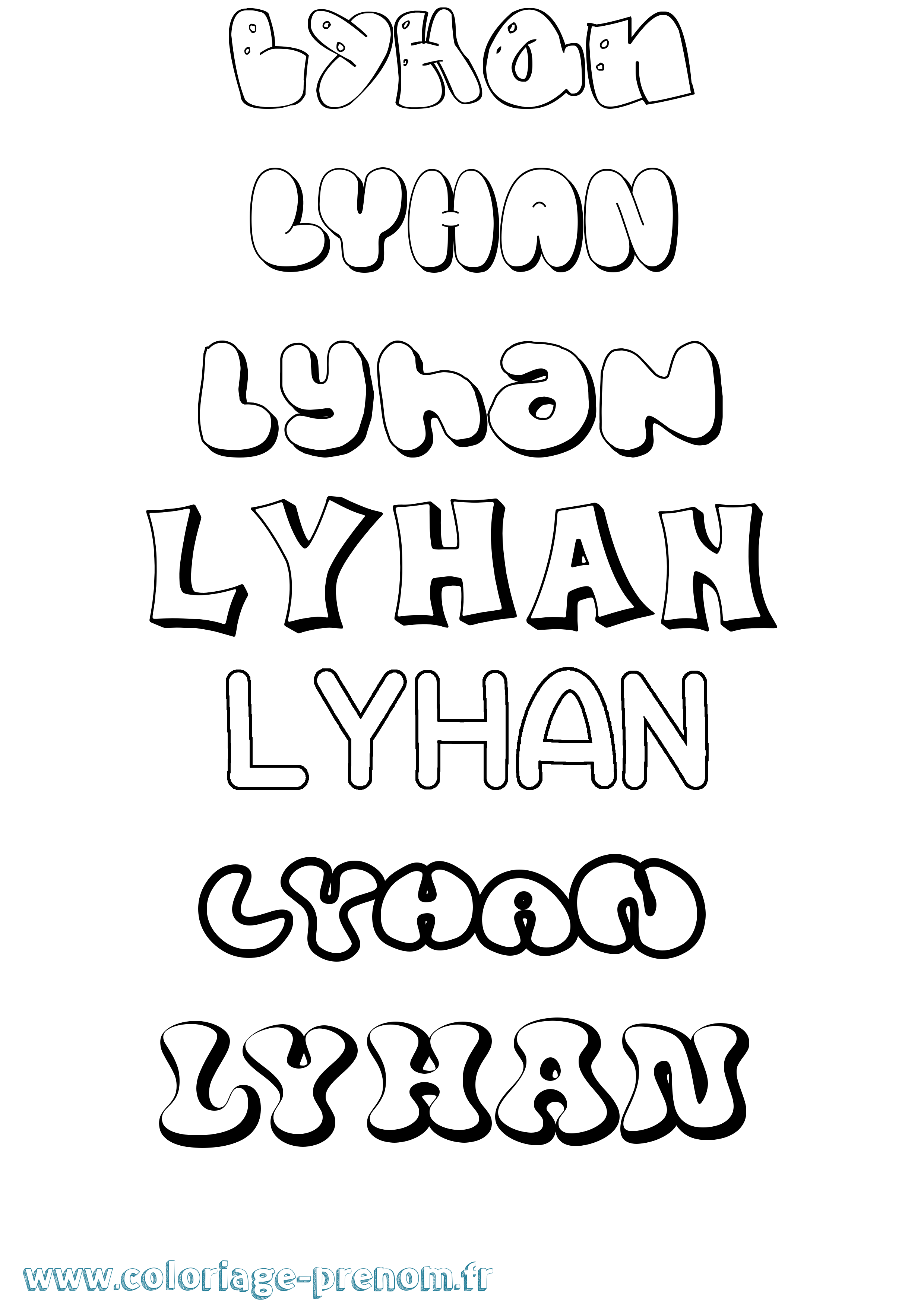 Coloriage prénom Lyhan Bubble
