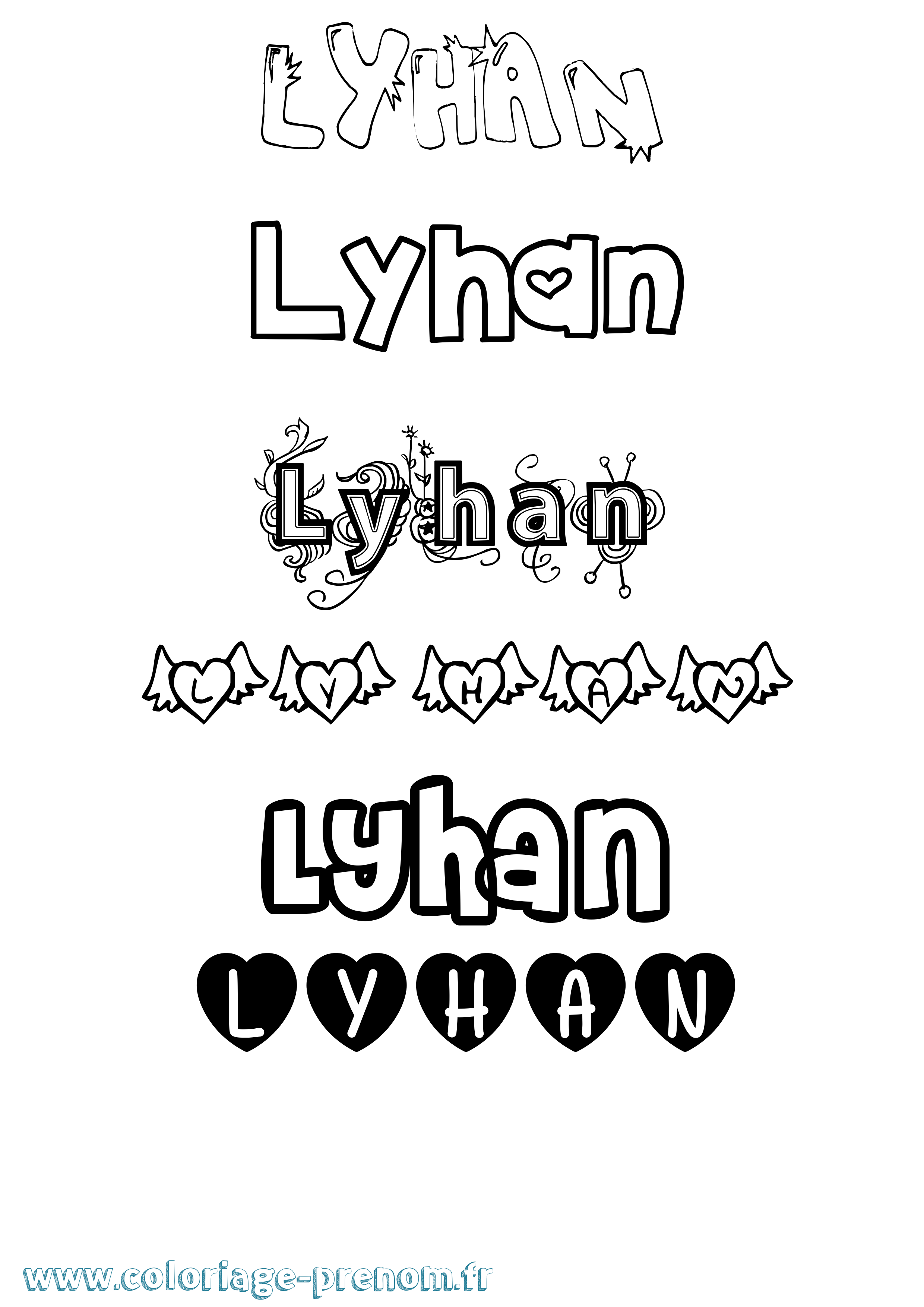 Coloriage prénom Lyhan Girly