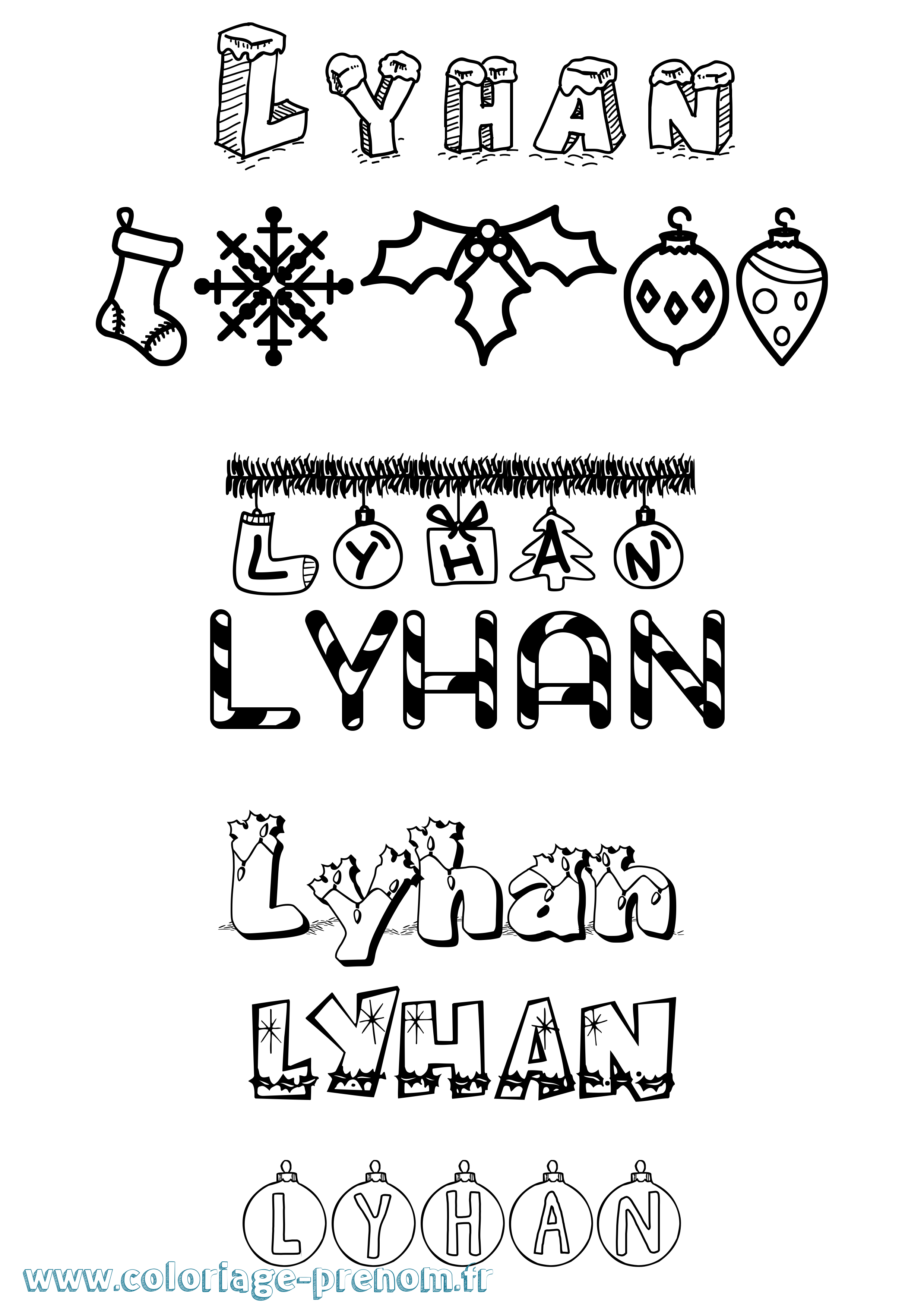 Coloriage prénom Lyhan Noël