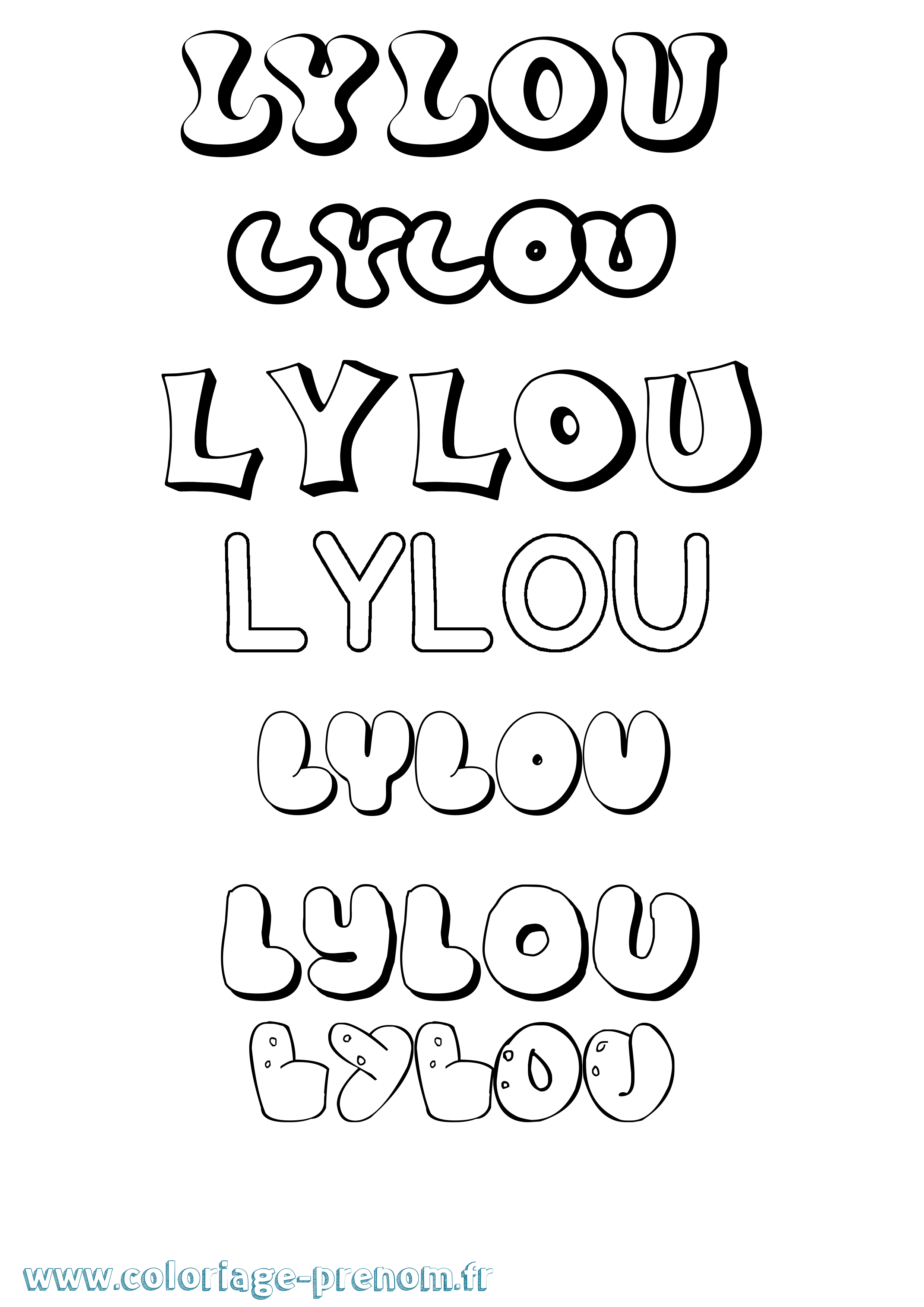 Coloriage prénom Lylou Bubble
