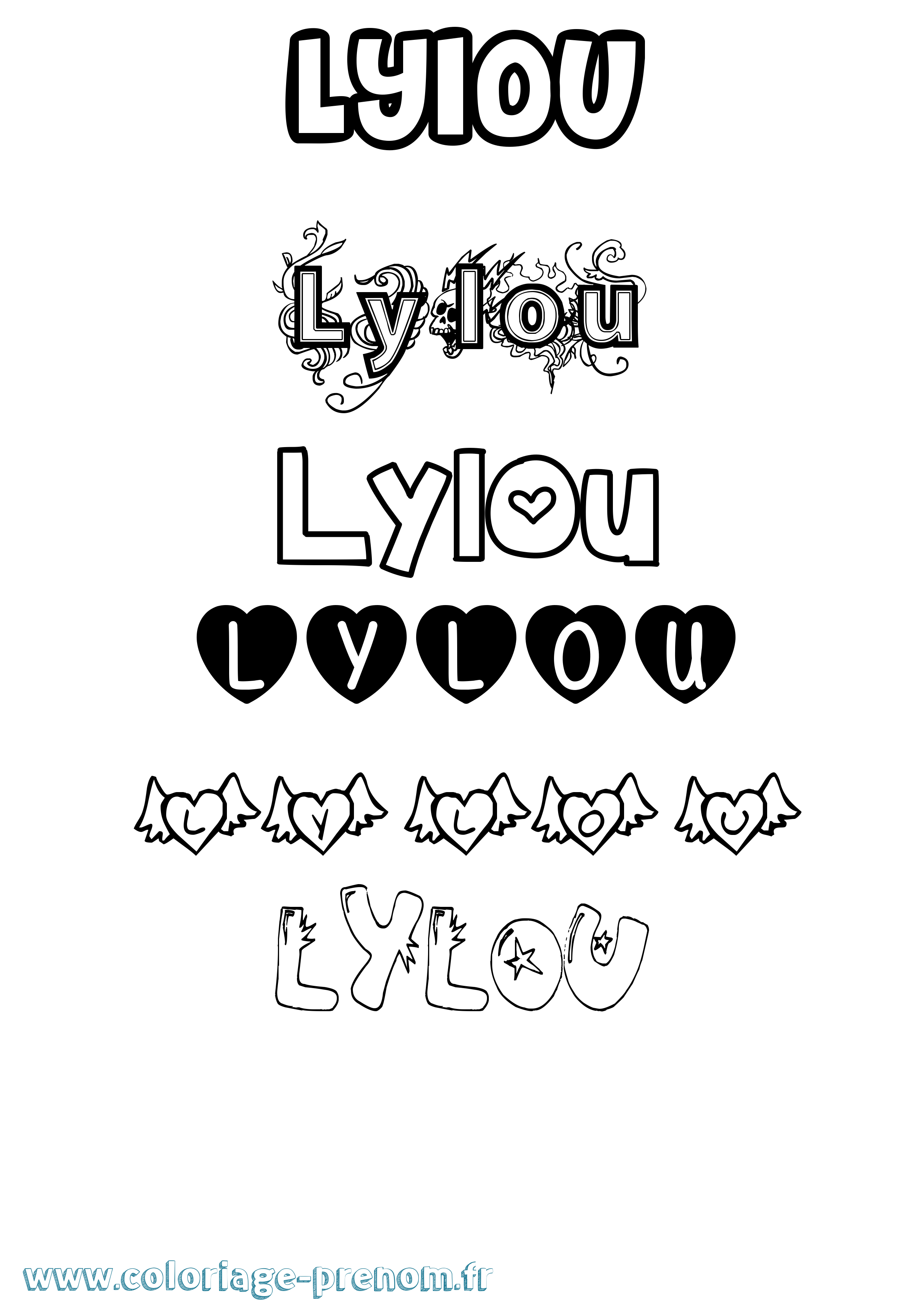 Coloriage prénom Lylou Girly