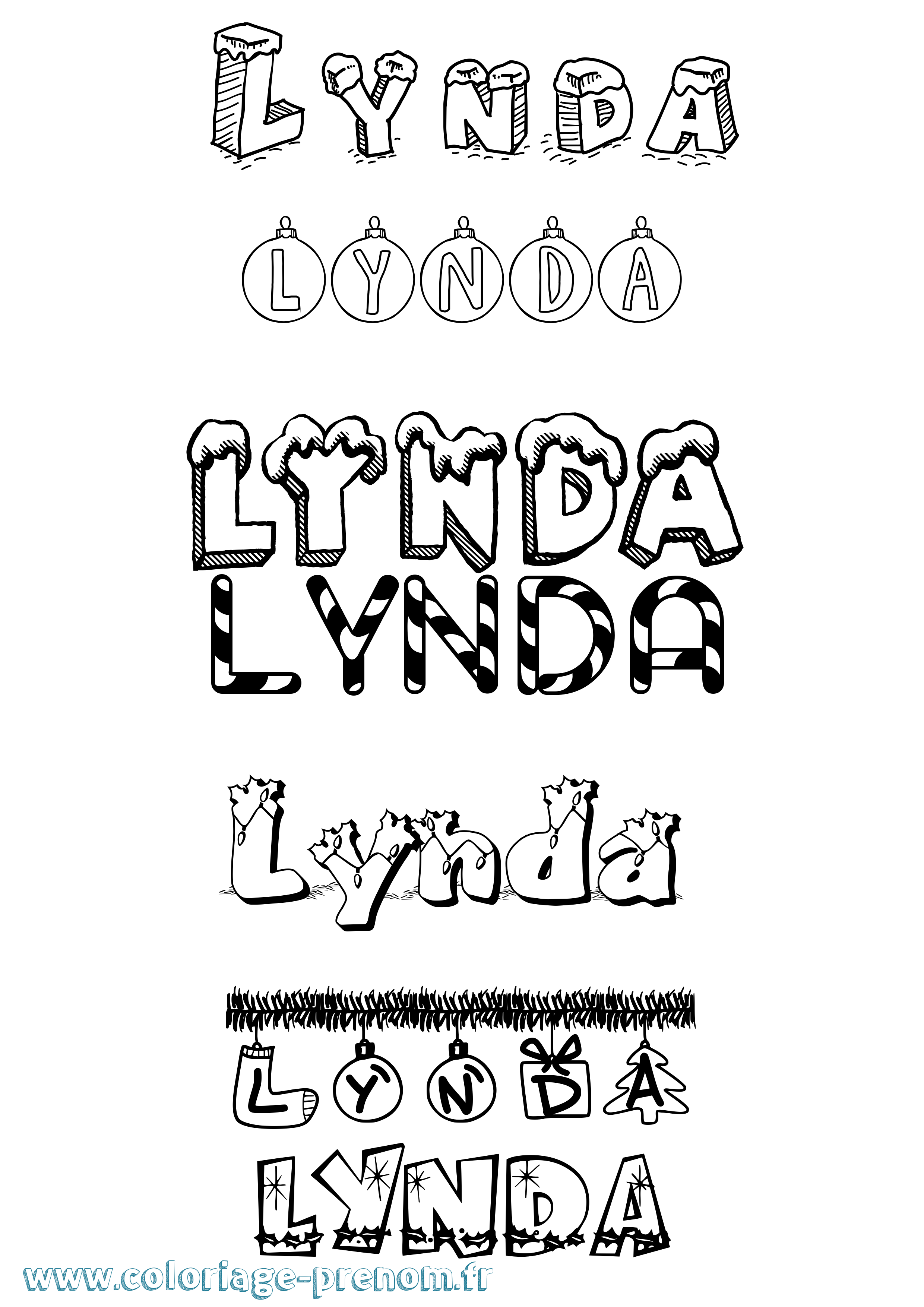 Coloriage prénom Lynda Noël