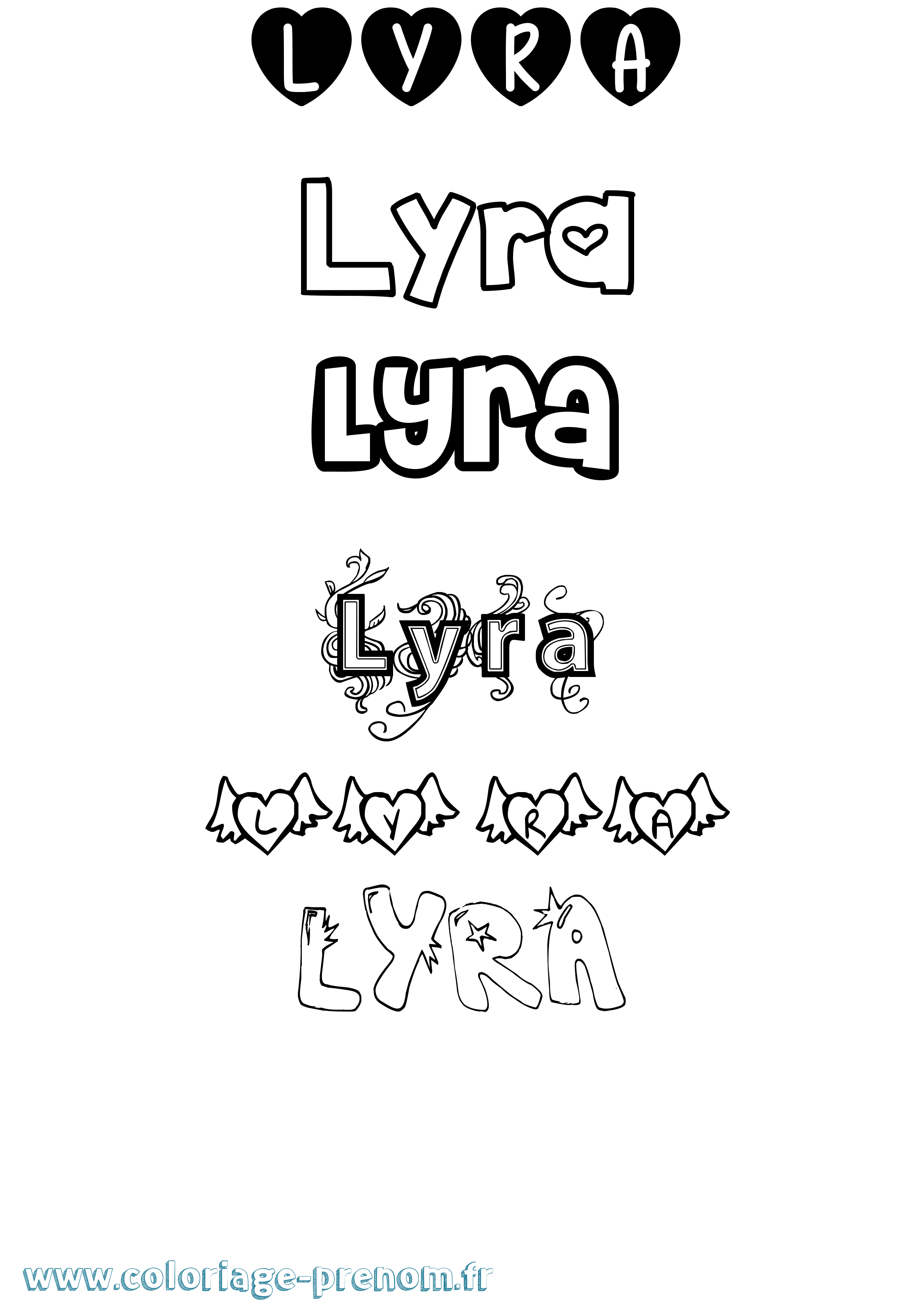Coloriage prénom Lyra Girly