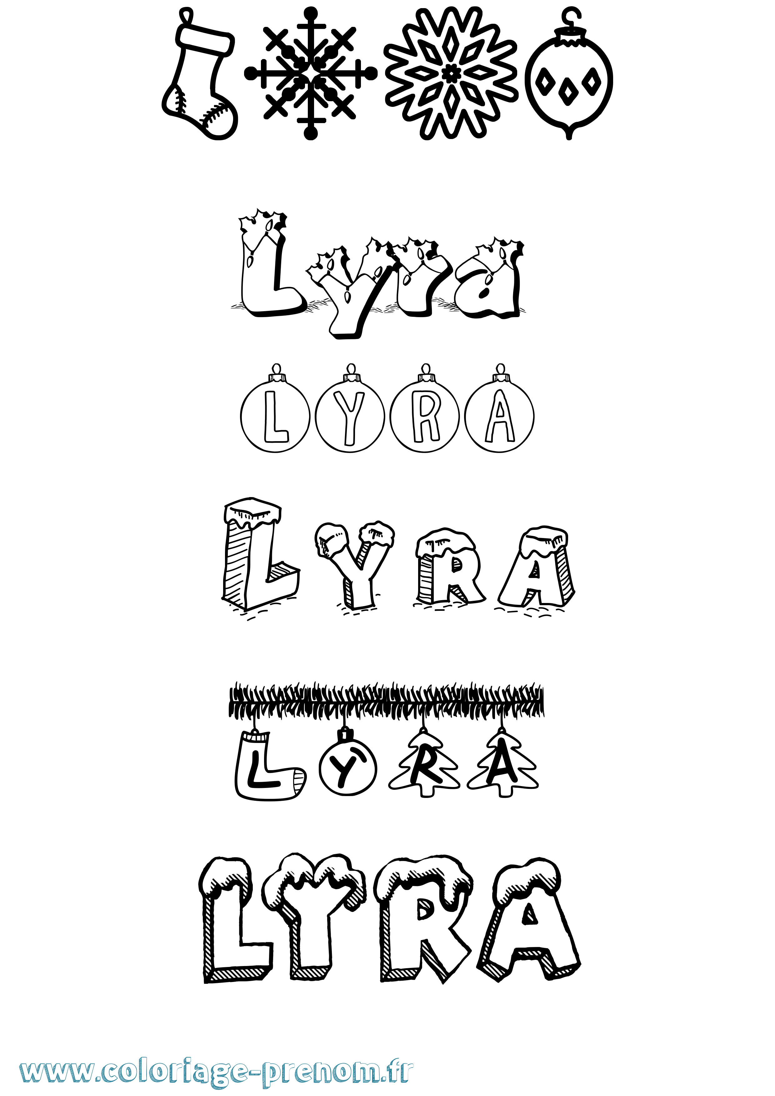 Coloriage prénom Lyra Noël