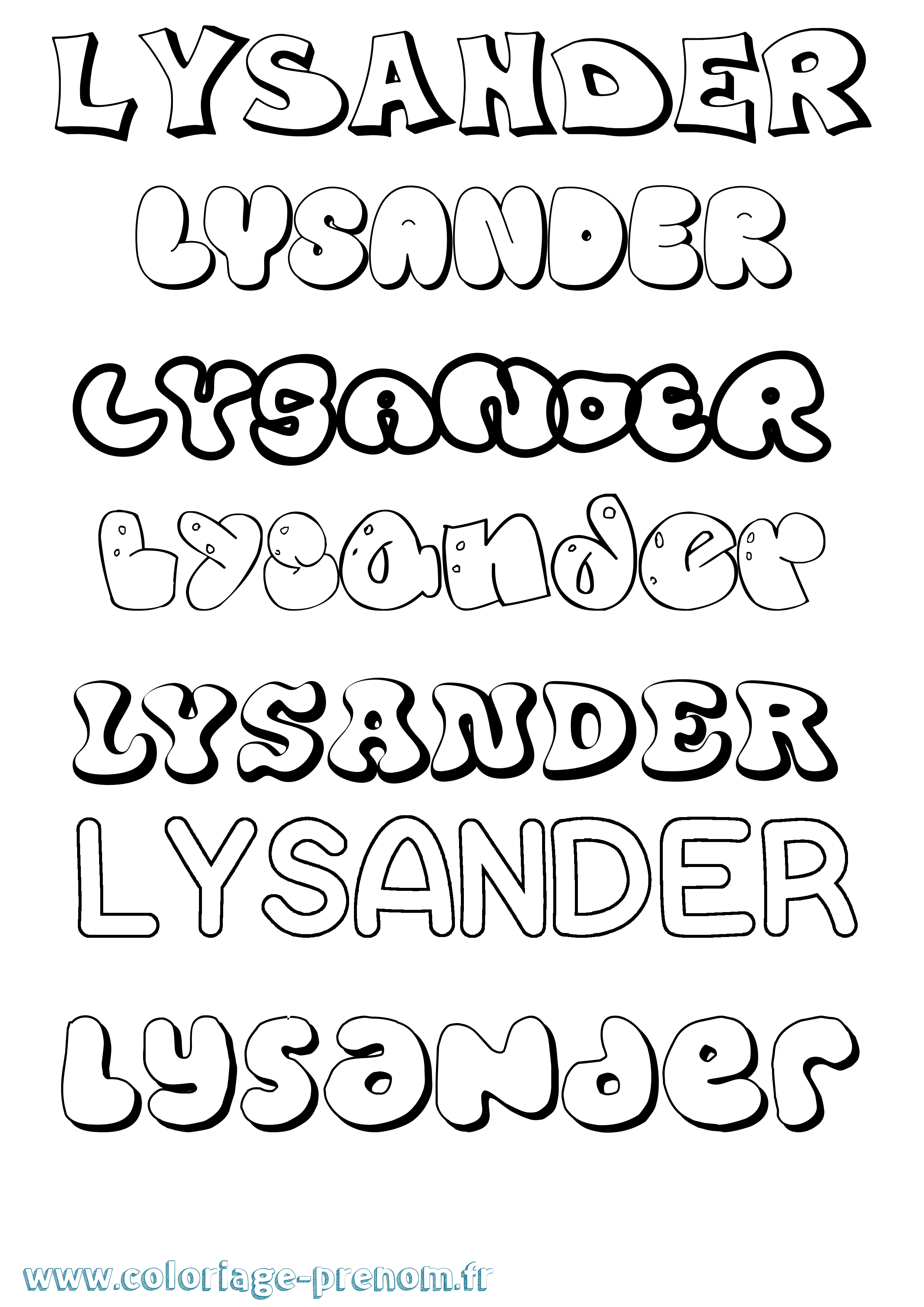 Coloriage prénom Lysander Bubble