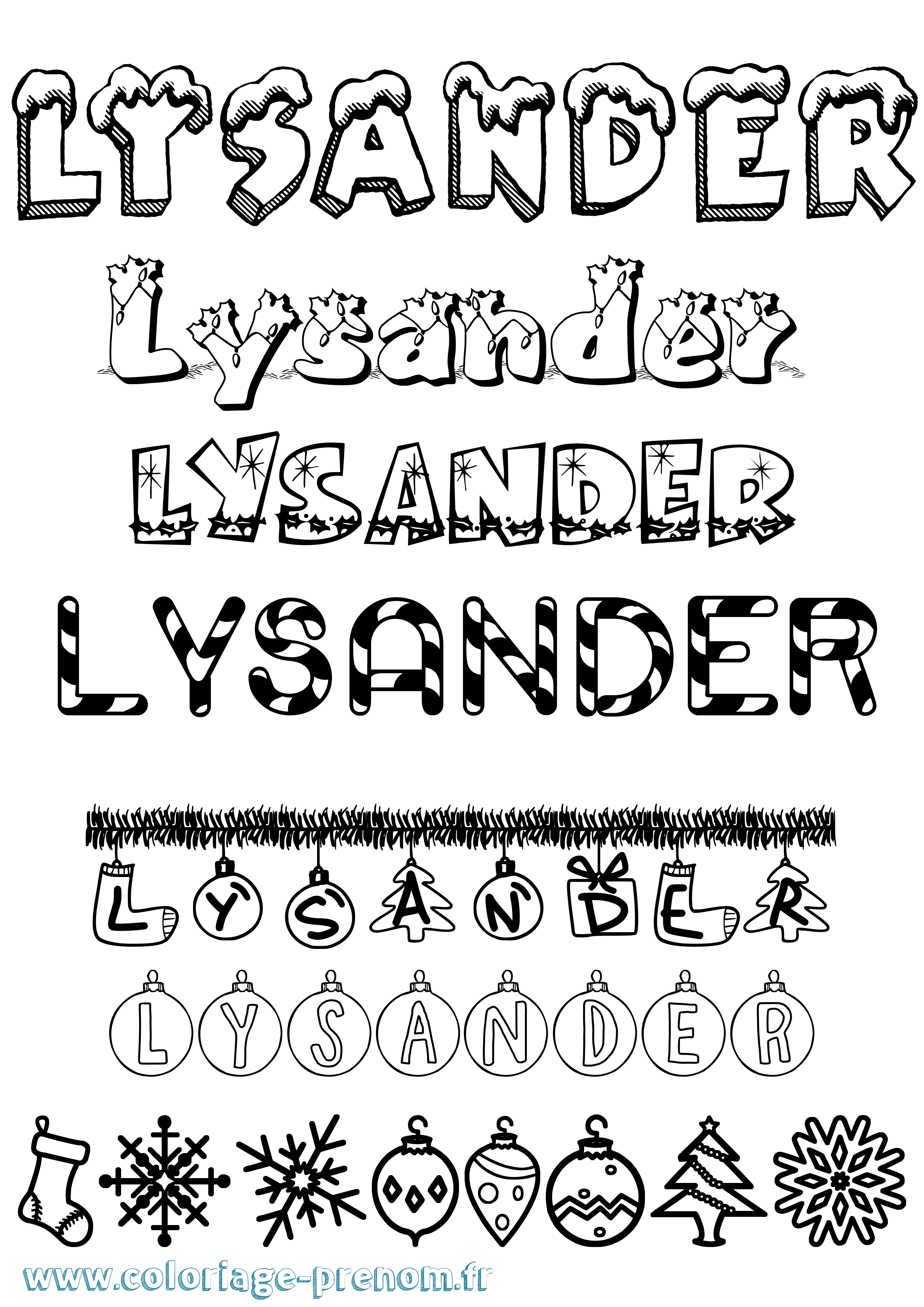 Coloriage prénom Lysander Noël