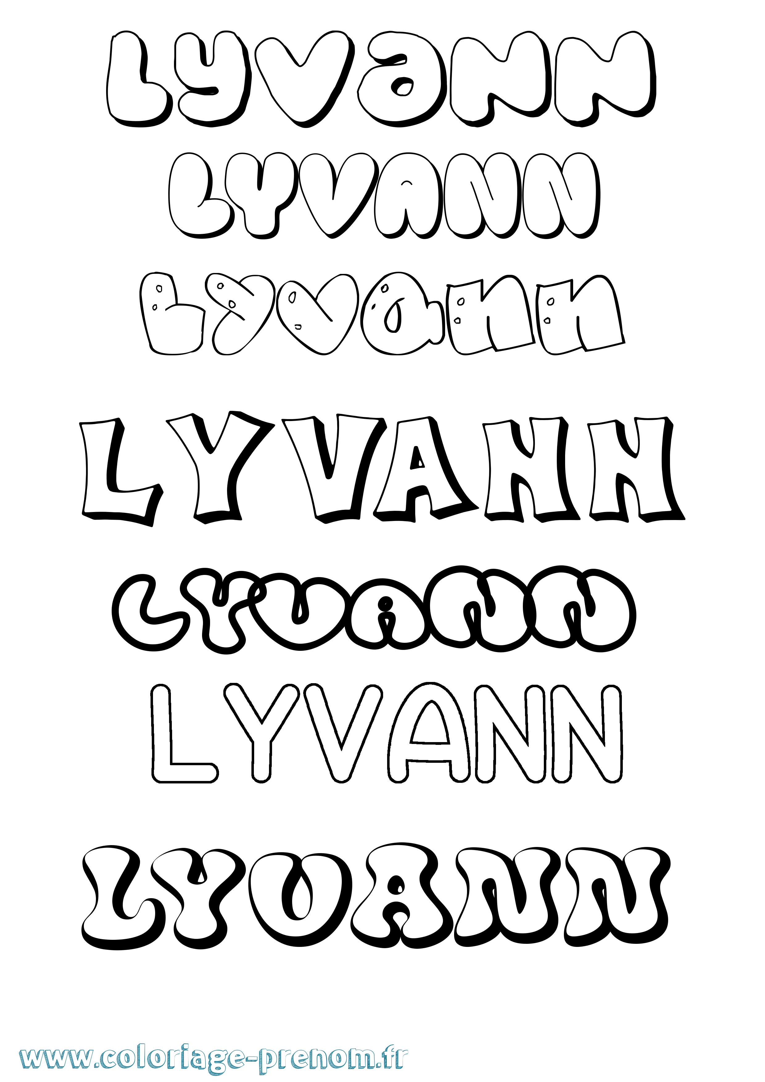 Coloriage prénom Lyvann Bubble