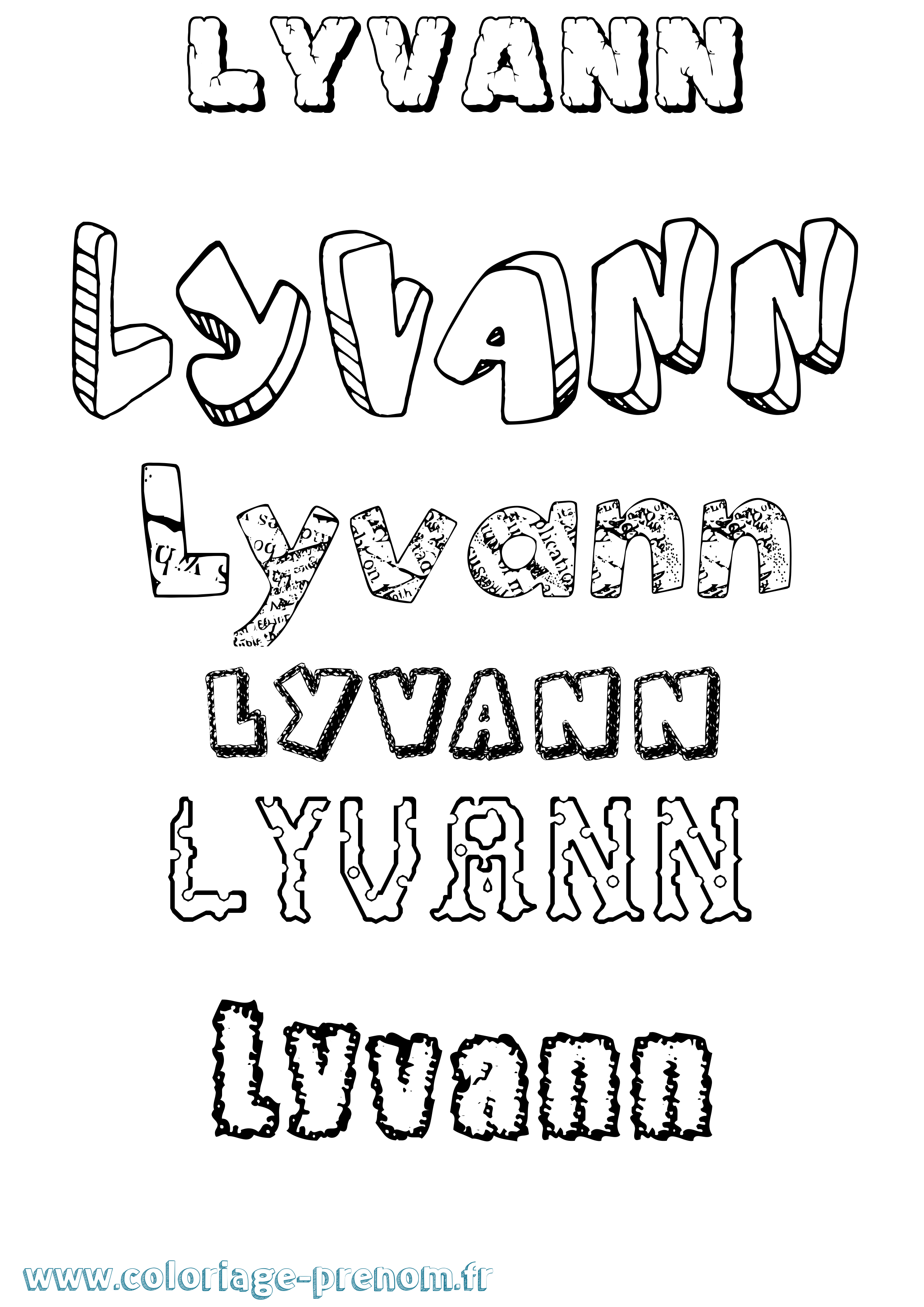 Coloriage prénom Lyvann Destructuré