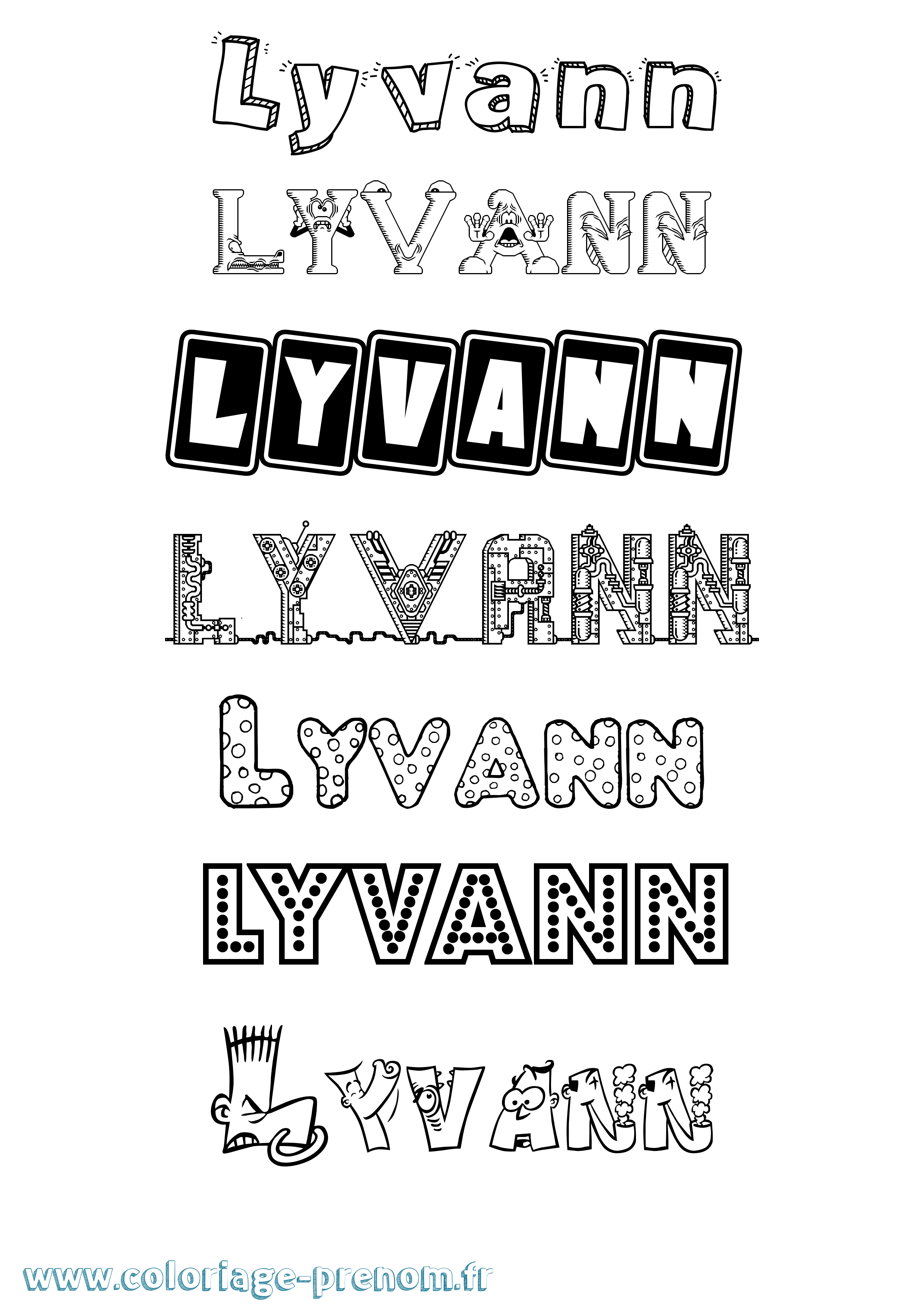 Coloriage prénom Lyvann Fun