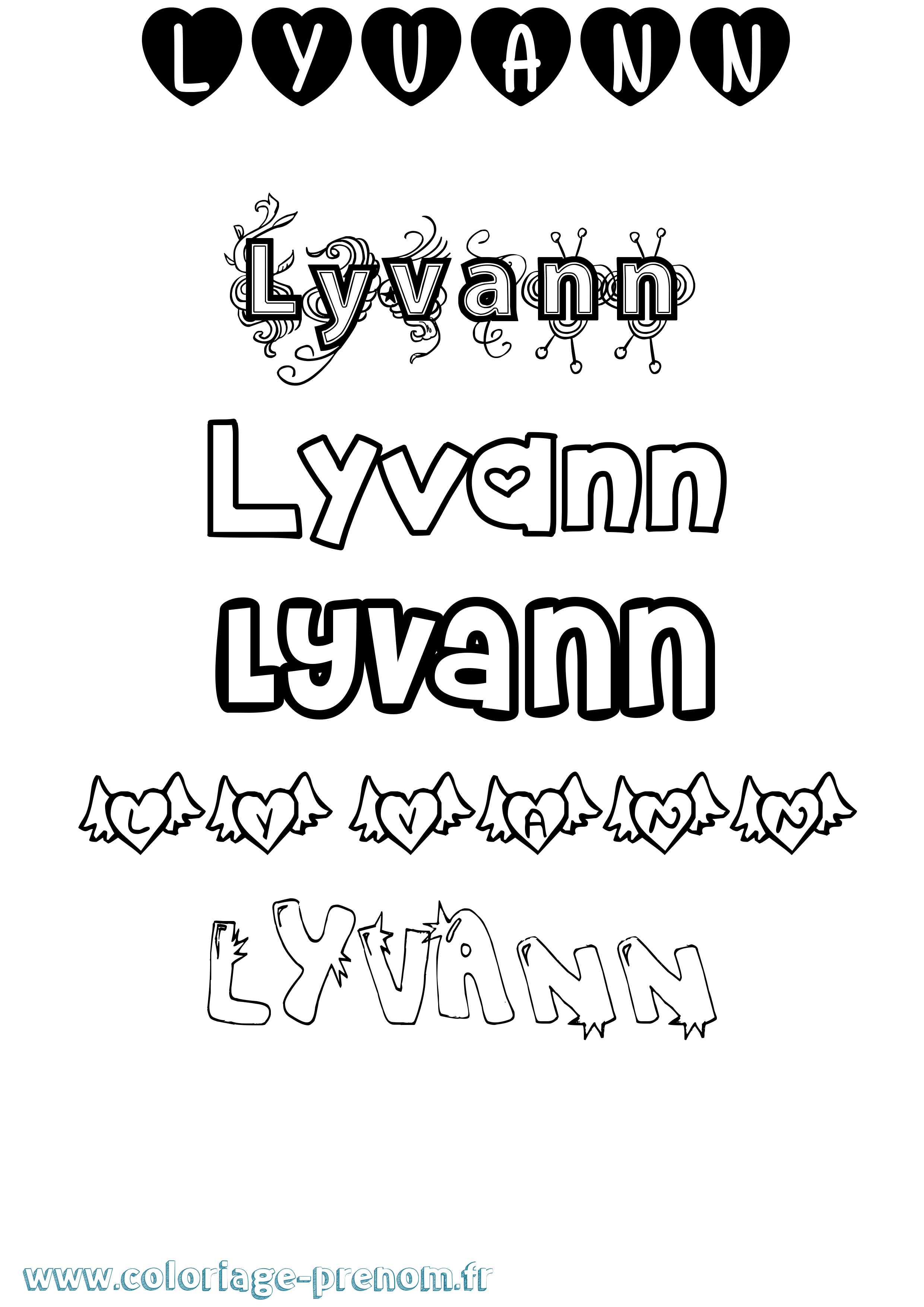 Coloriage prénom Lyvann Girly