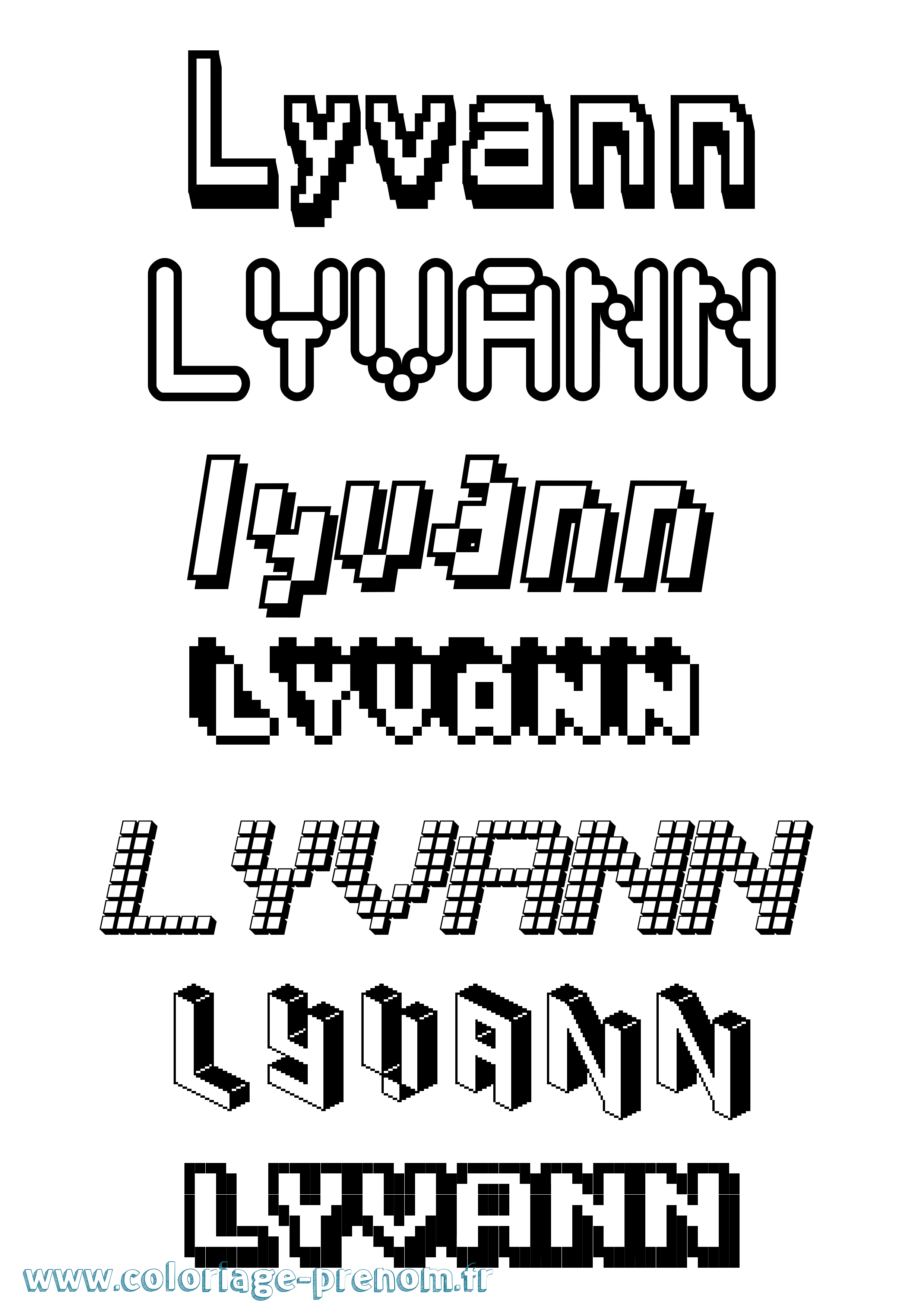 Coloriage prénom Lyvann Pixel