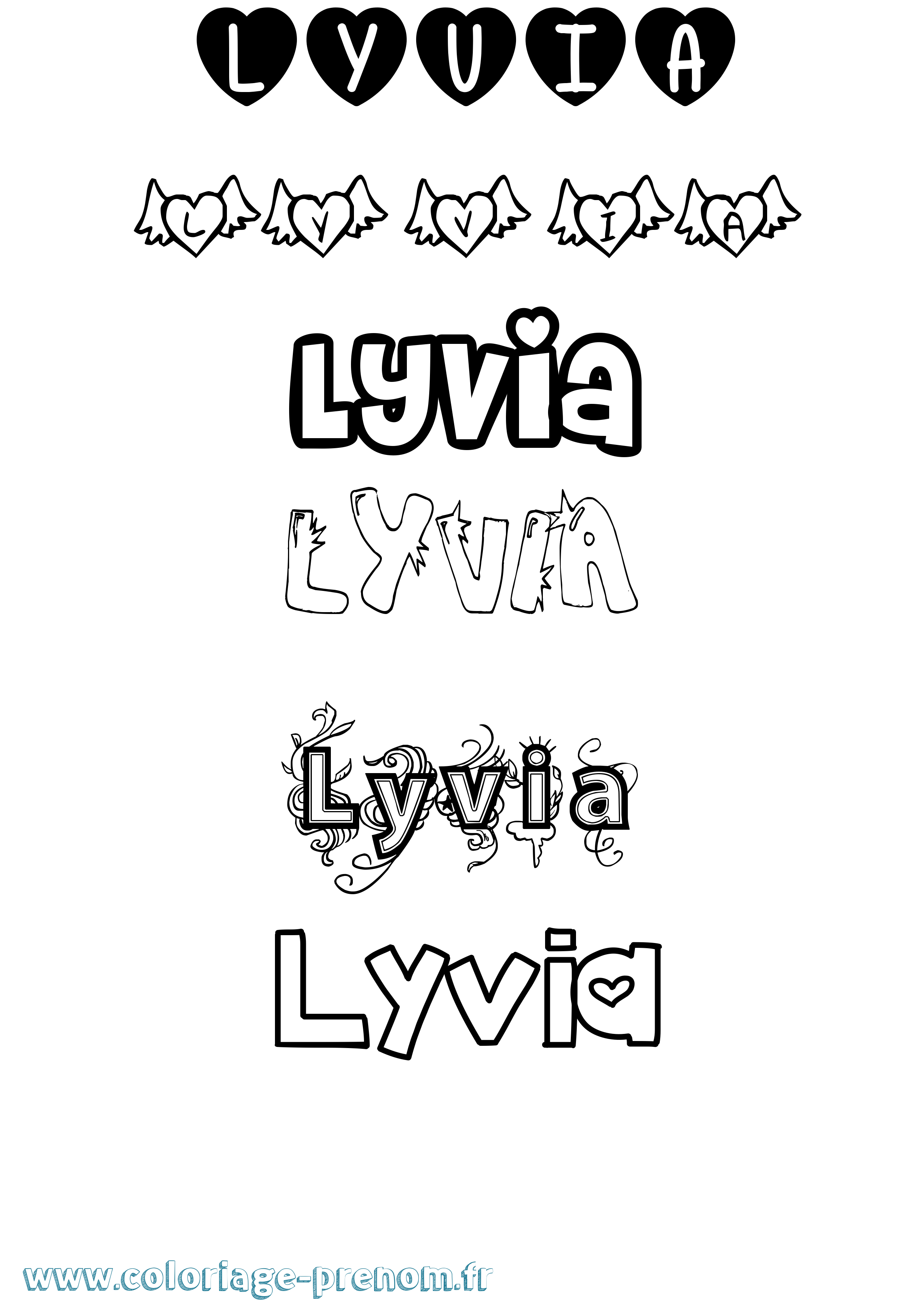 Coloriage prénom Lyvia Girly