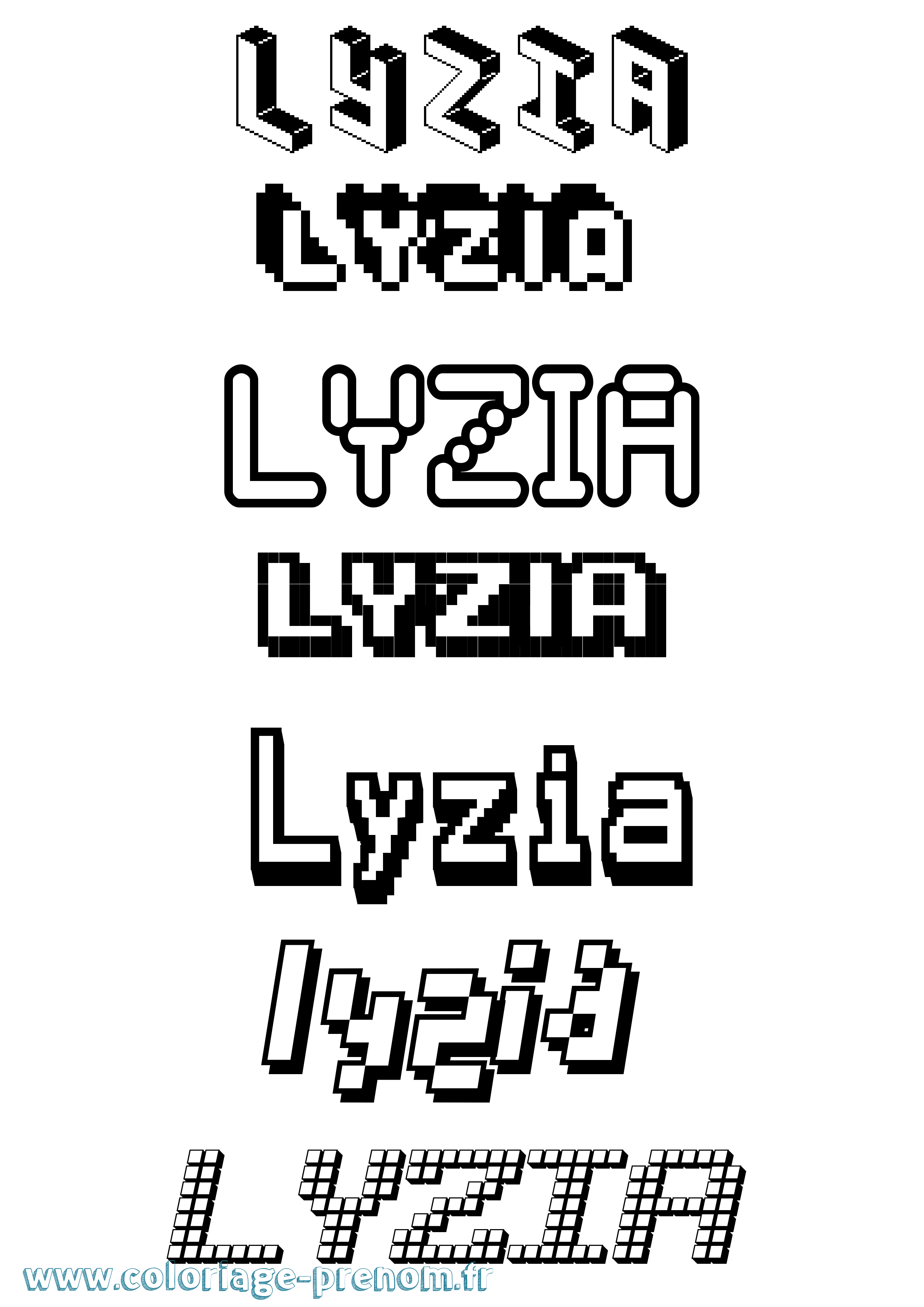 Coloriage prénom Lyzia Pixel