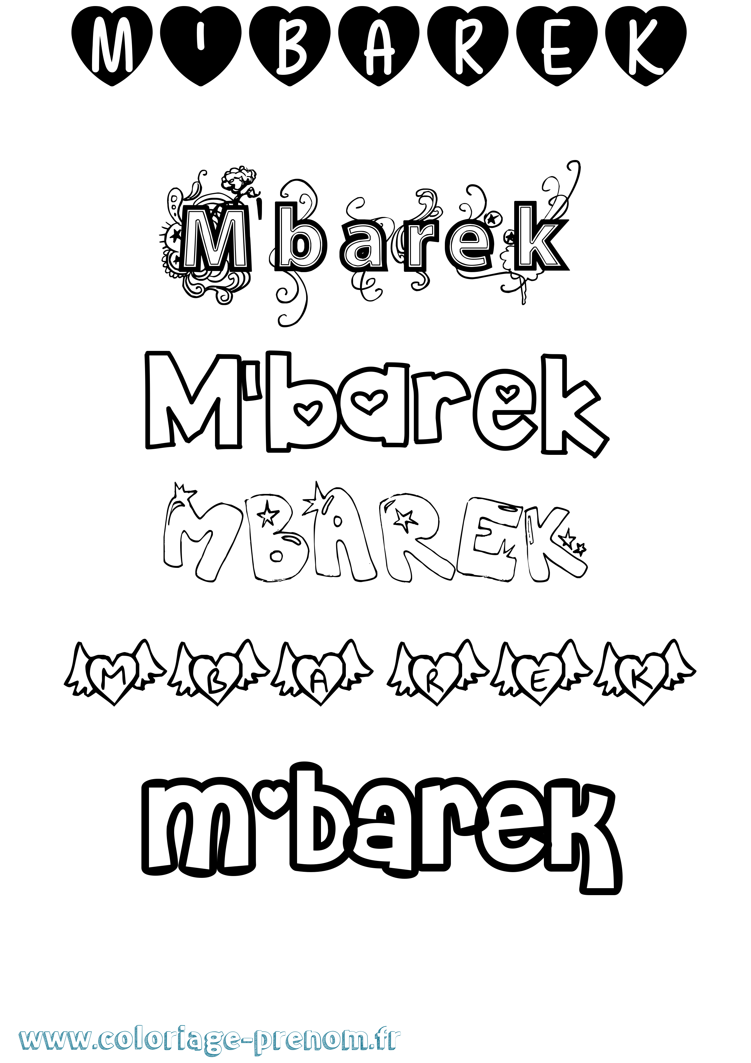 Coloriage prénom M'Barek Girly